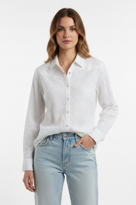 Chemise blanche brodée style western bohème