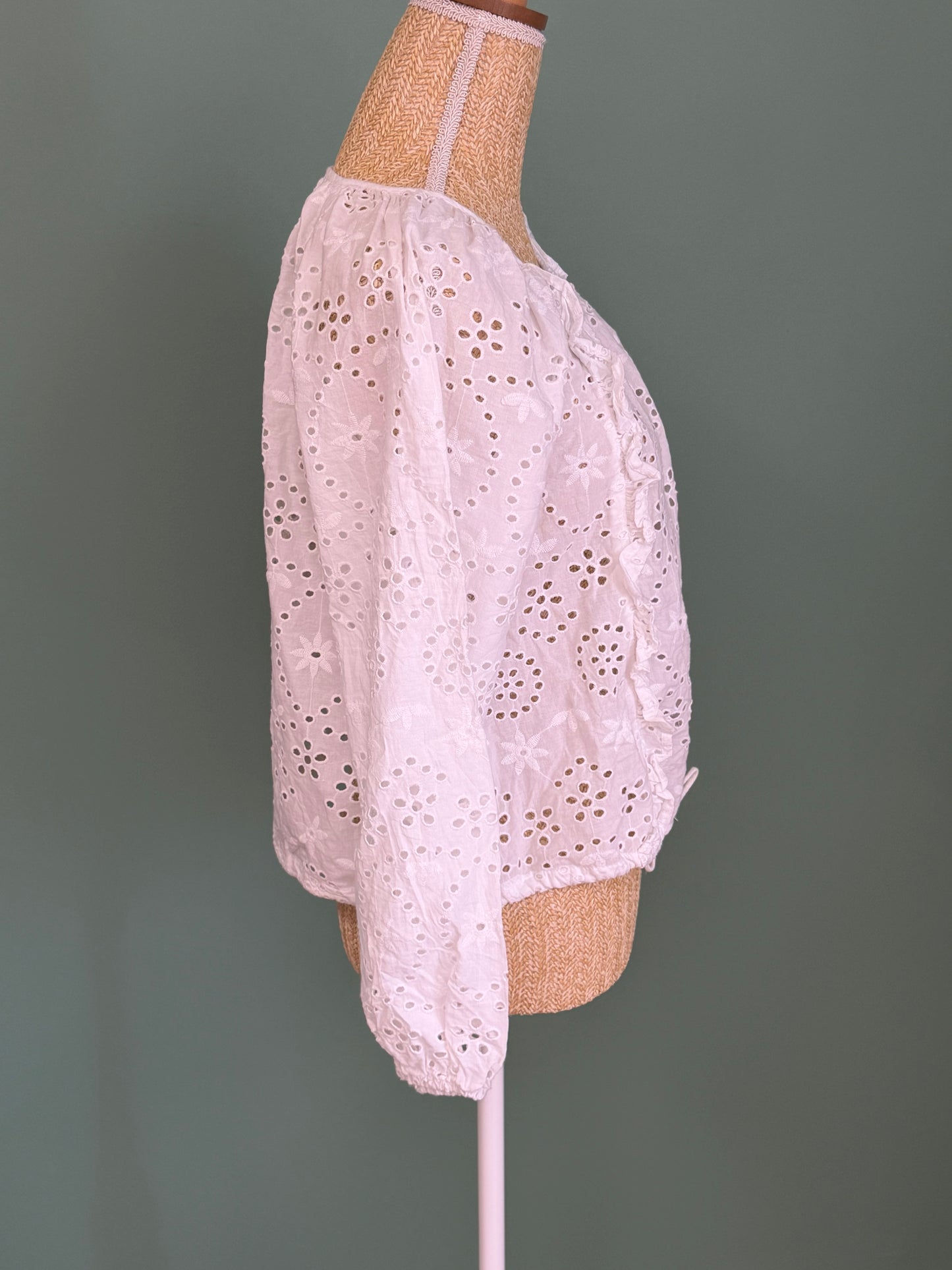 Blouse blanche en broderie anglaise 100 % coton femme M