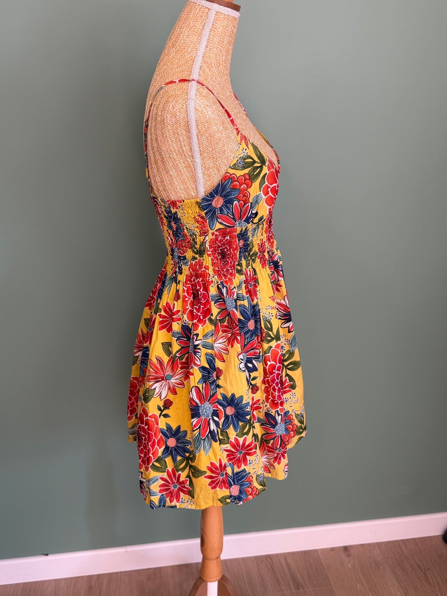 Robe fleurie jaune femme en coton taille S