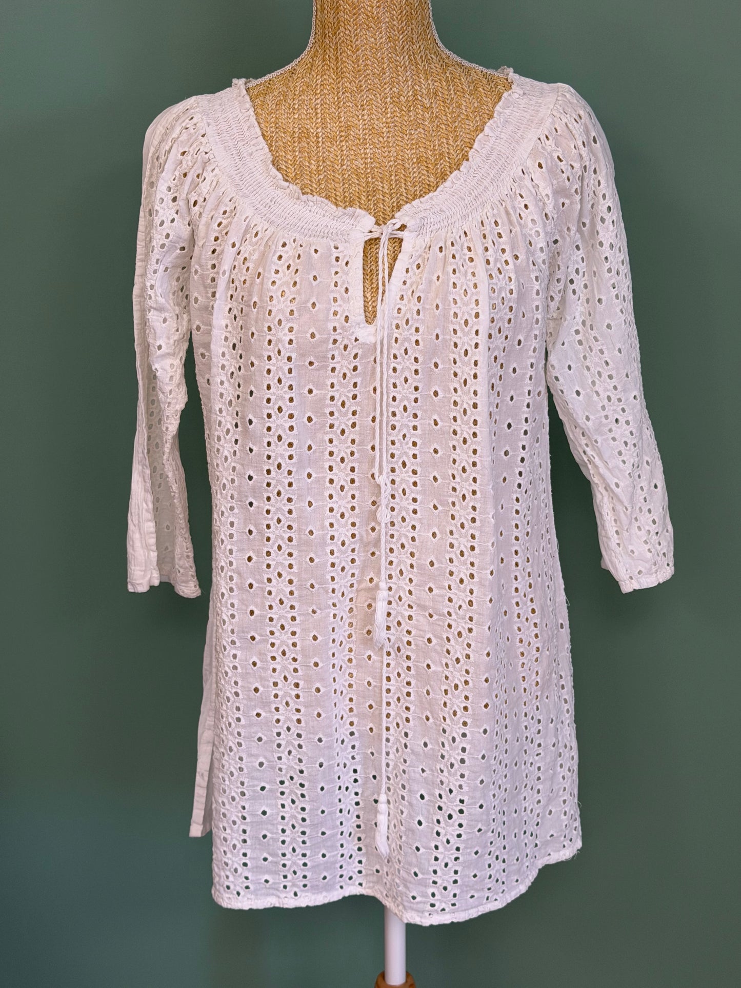 Tunique blanche en coton broderie anglaise femme XL