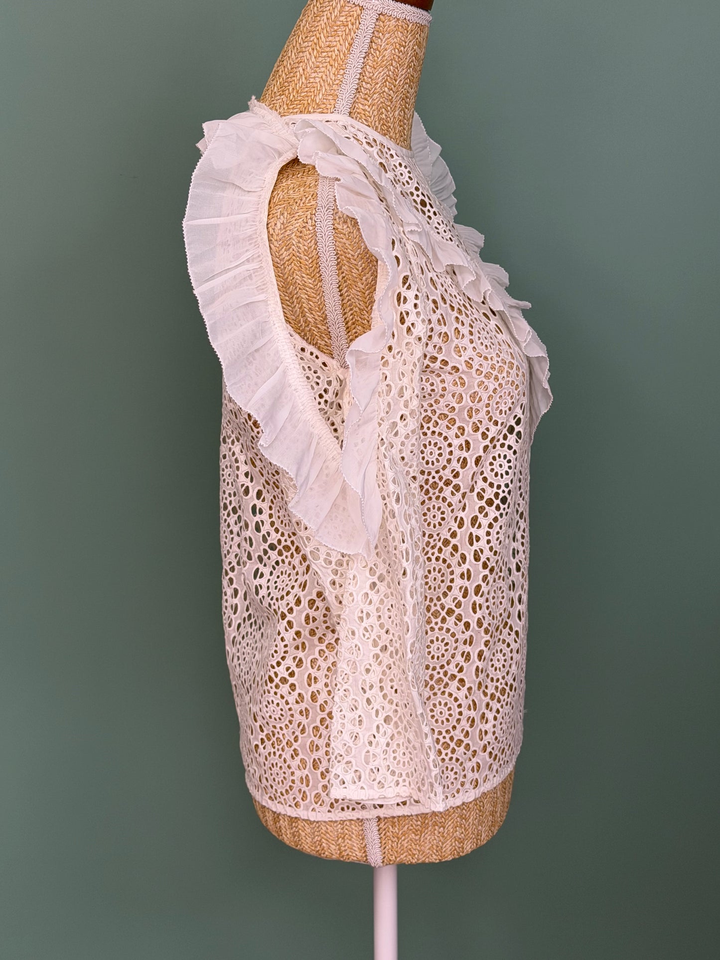 Blouse Sandro Paris en dentelle blanche à volants T1