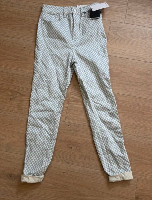 Jean Stradivarius Super High Waist vichy bleu & blanc - Taille 36