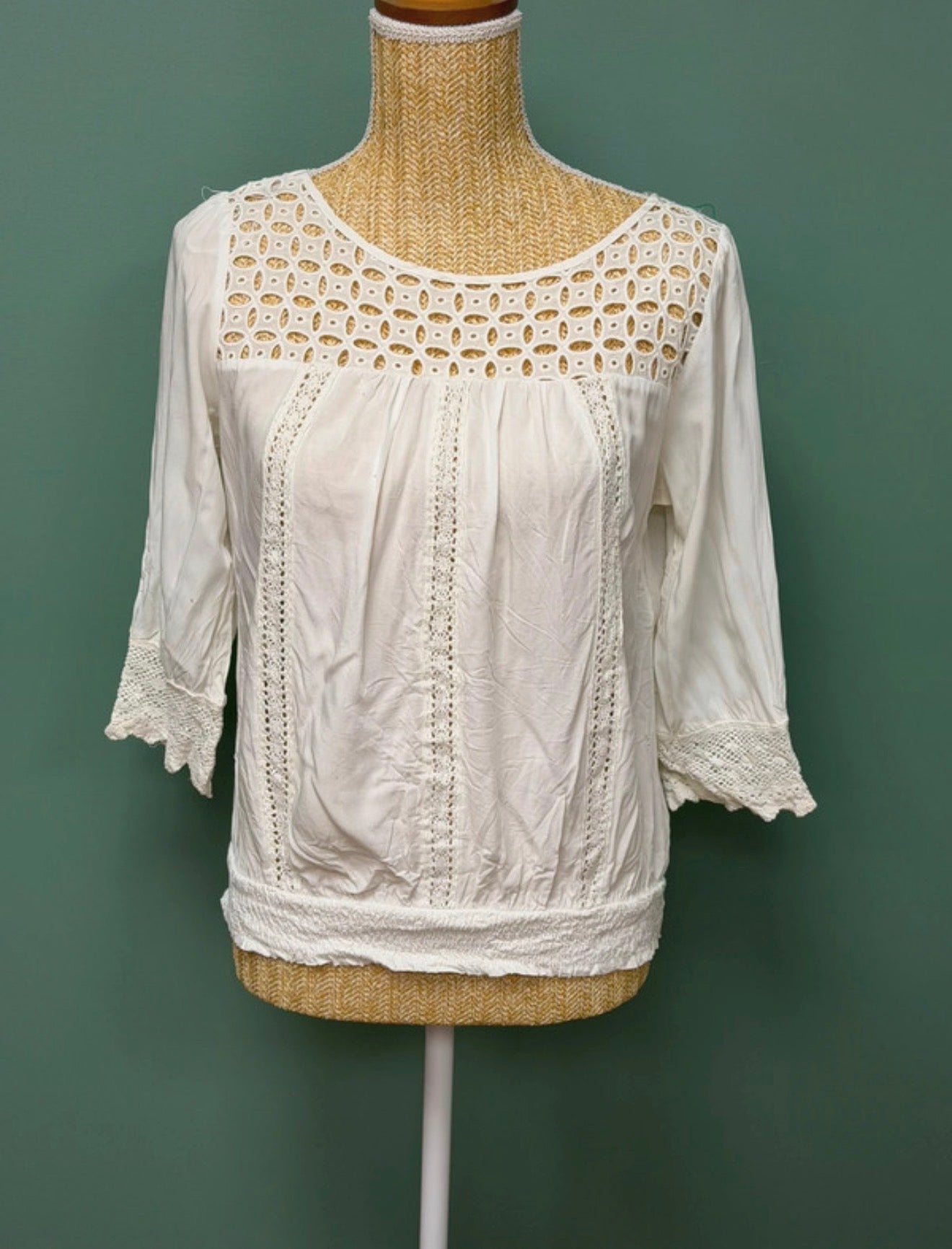 Blouse blanche bohème détails crochet - Taille S