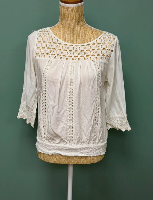 Blouse blanche bohème détails crochet - Taille S