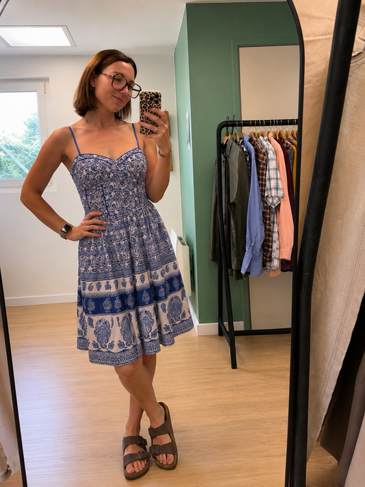 Robe Moissanite imprimé cachemire bleu & blanc - Taille S