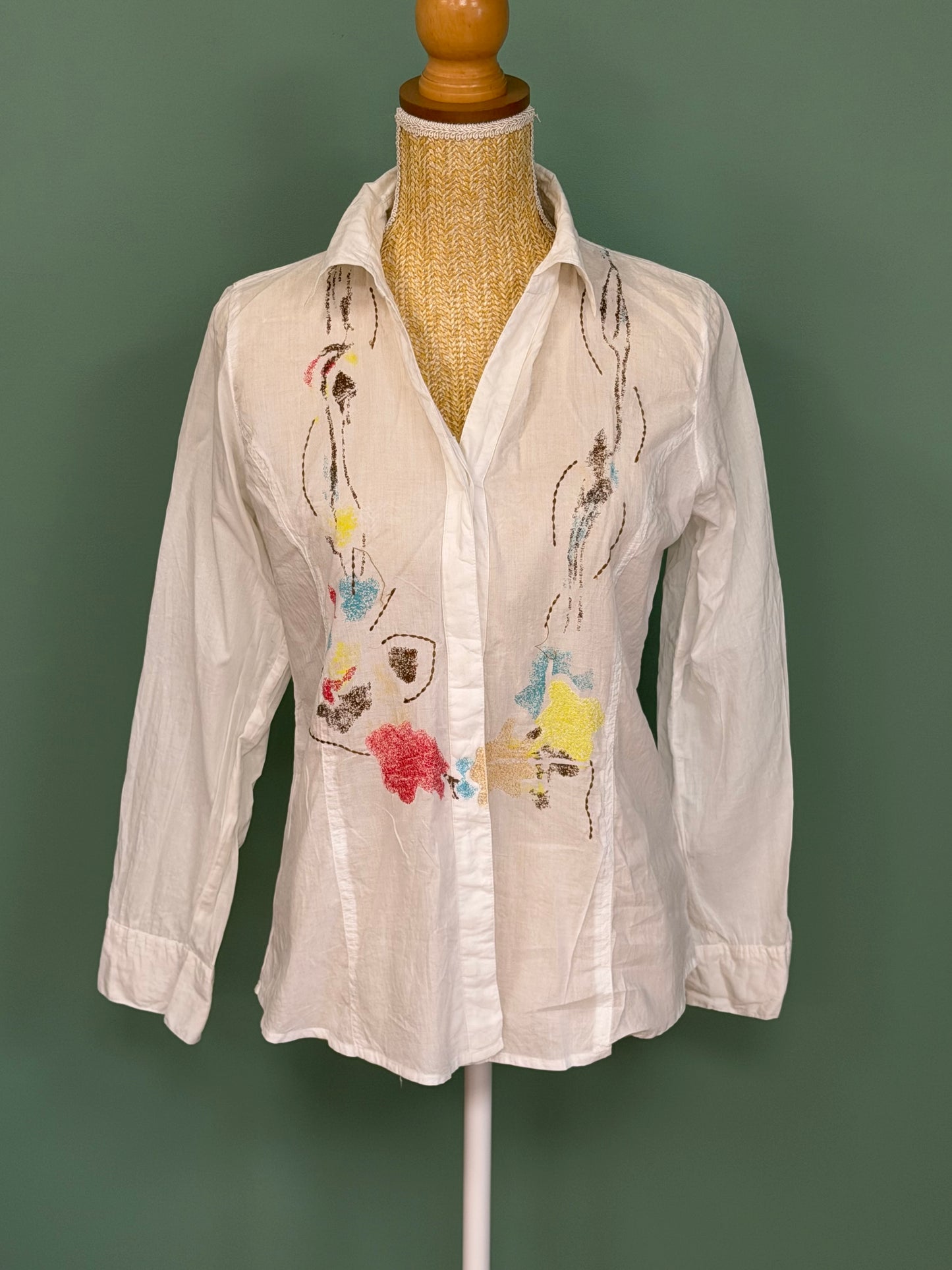 Chemisier blanc brodé à manches longues – Taille M