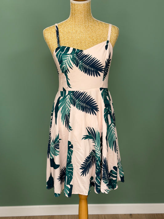 Robe tropicale feuillage vert & blanc à fines bretelles  ´- Taille M