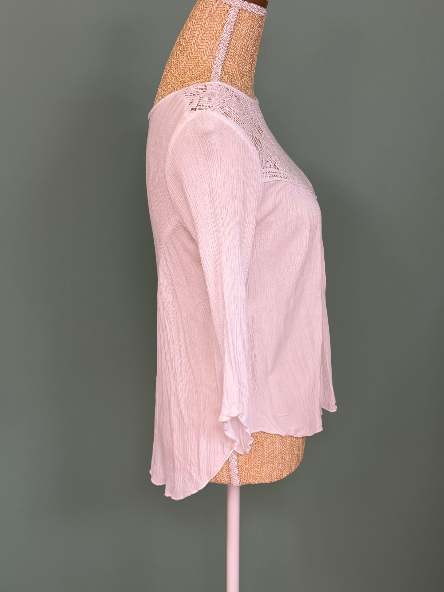 Blouse blanche en gaze de coton et dentelle crochet femme S