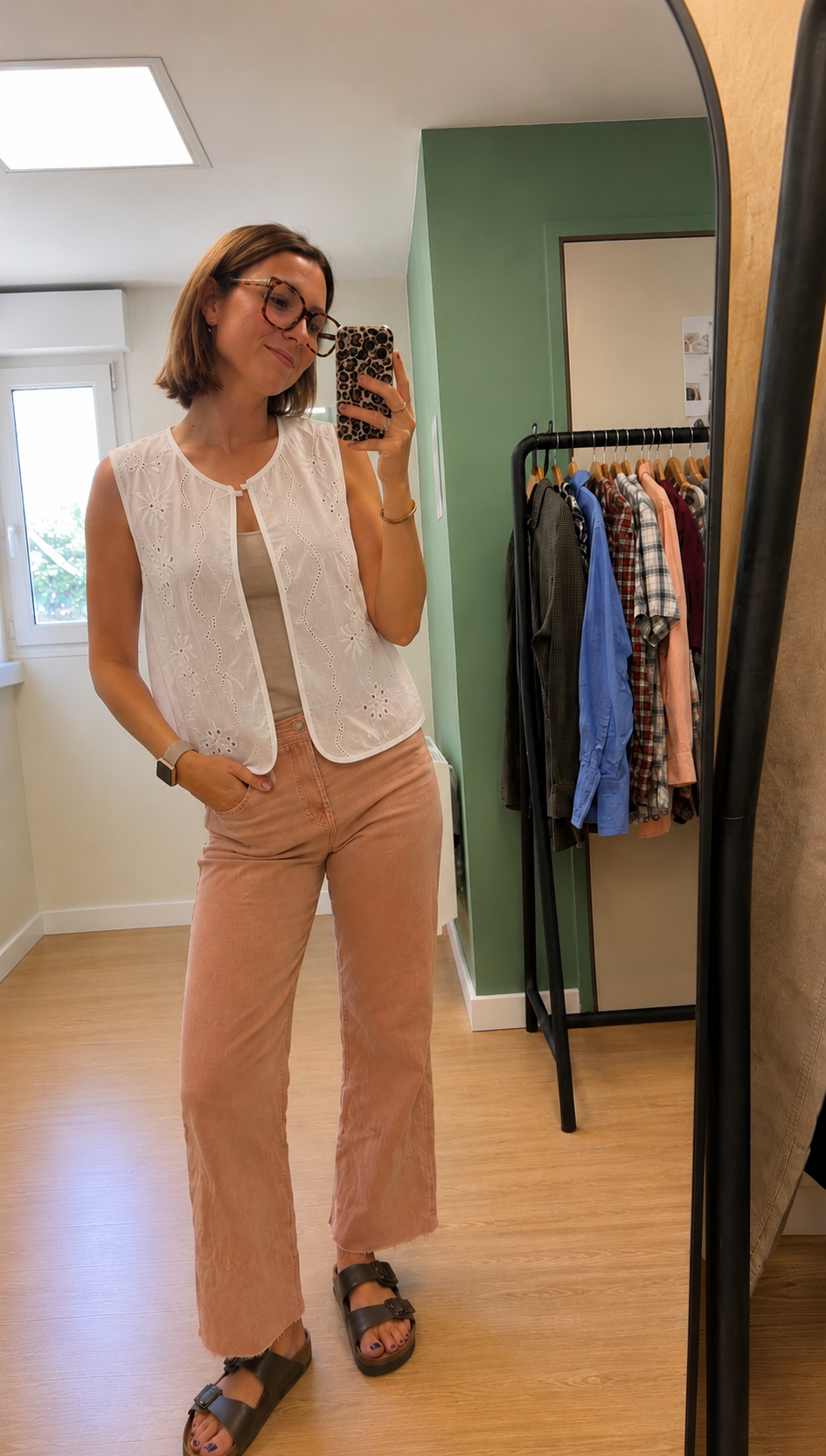 Gilet blanc brodé ajouré femme XL