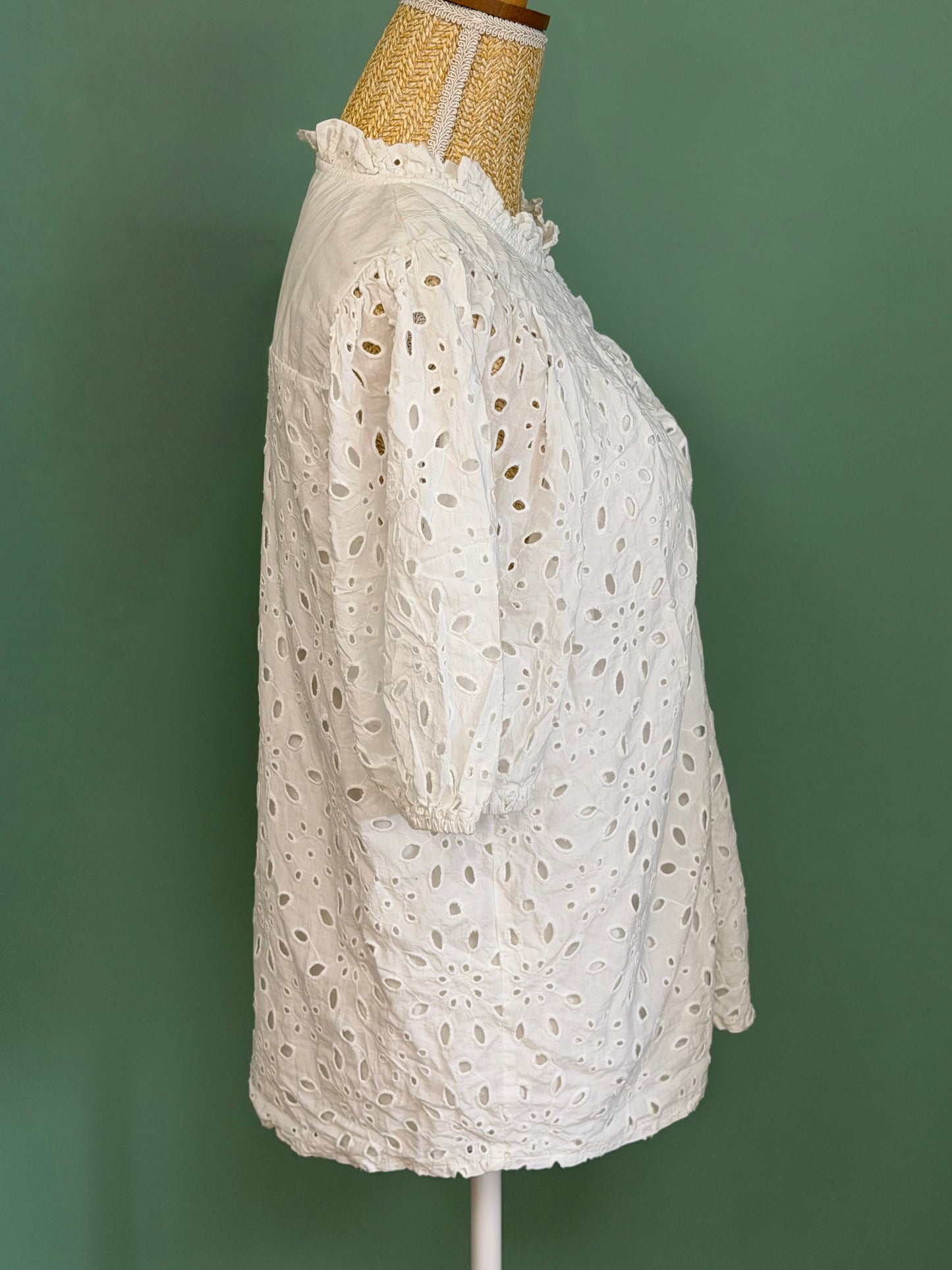 Blouse blanche en broderie anglaise à manches bouffantes femme L