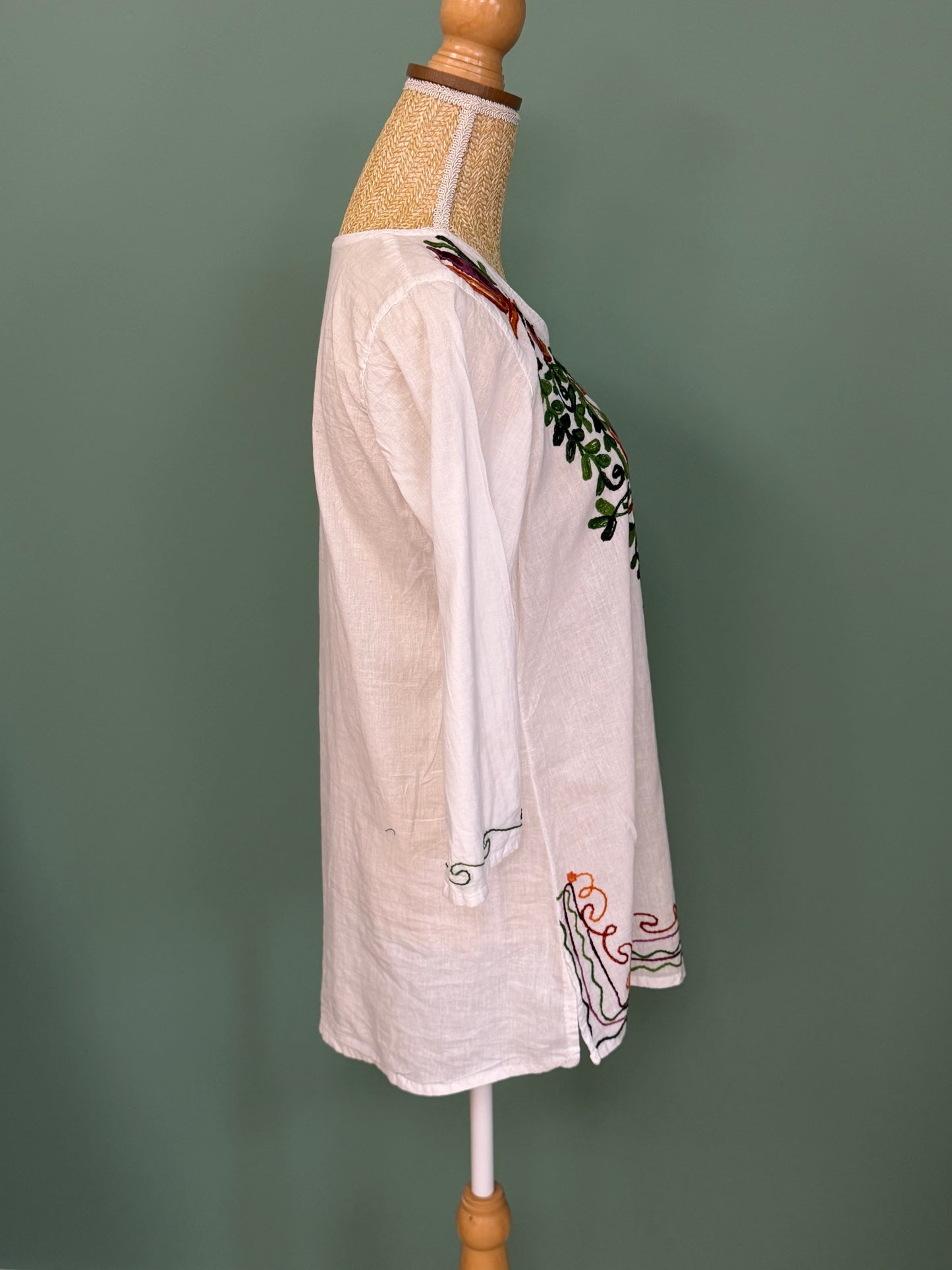 Tunique blanche brodée bohème femme taille L