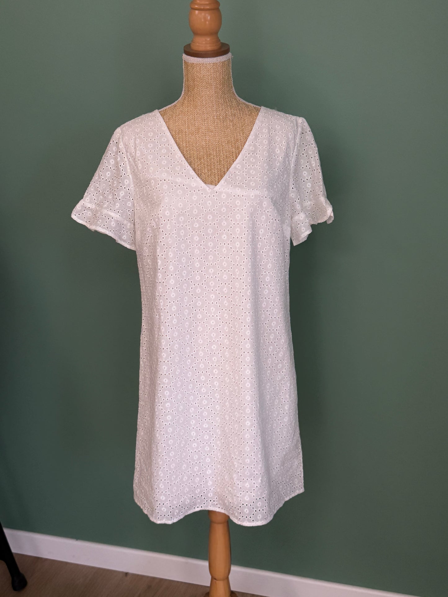 Robe blanche en broderie anglaise 100 % coton femme M