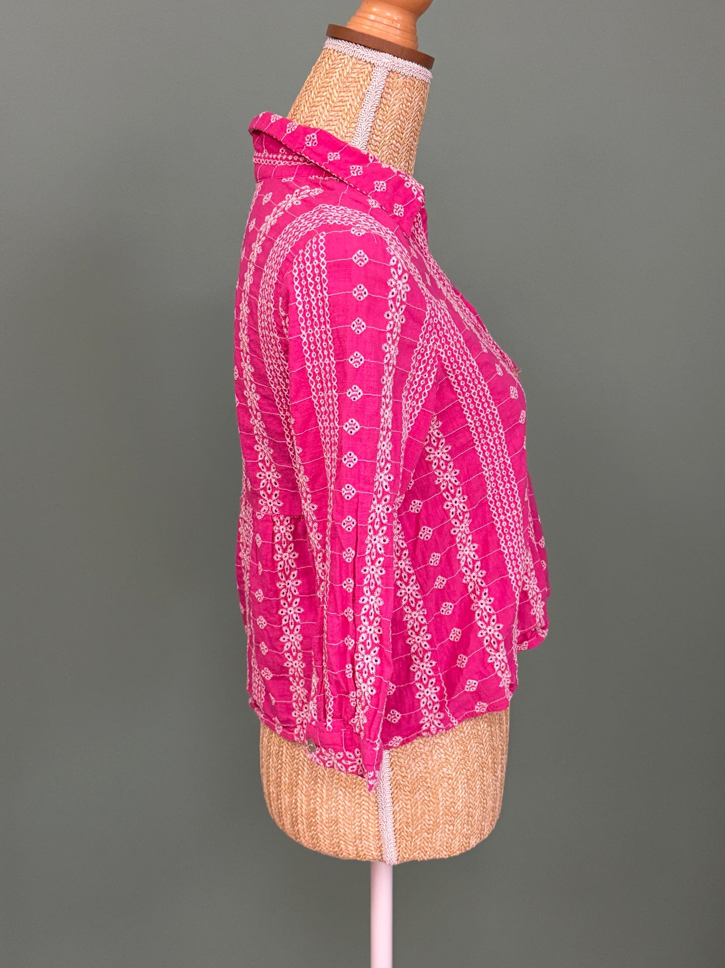Chemise bohème brodée fuchsia ZARA 100 % coton – Taille S