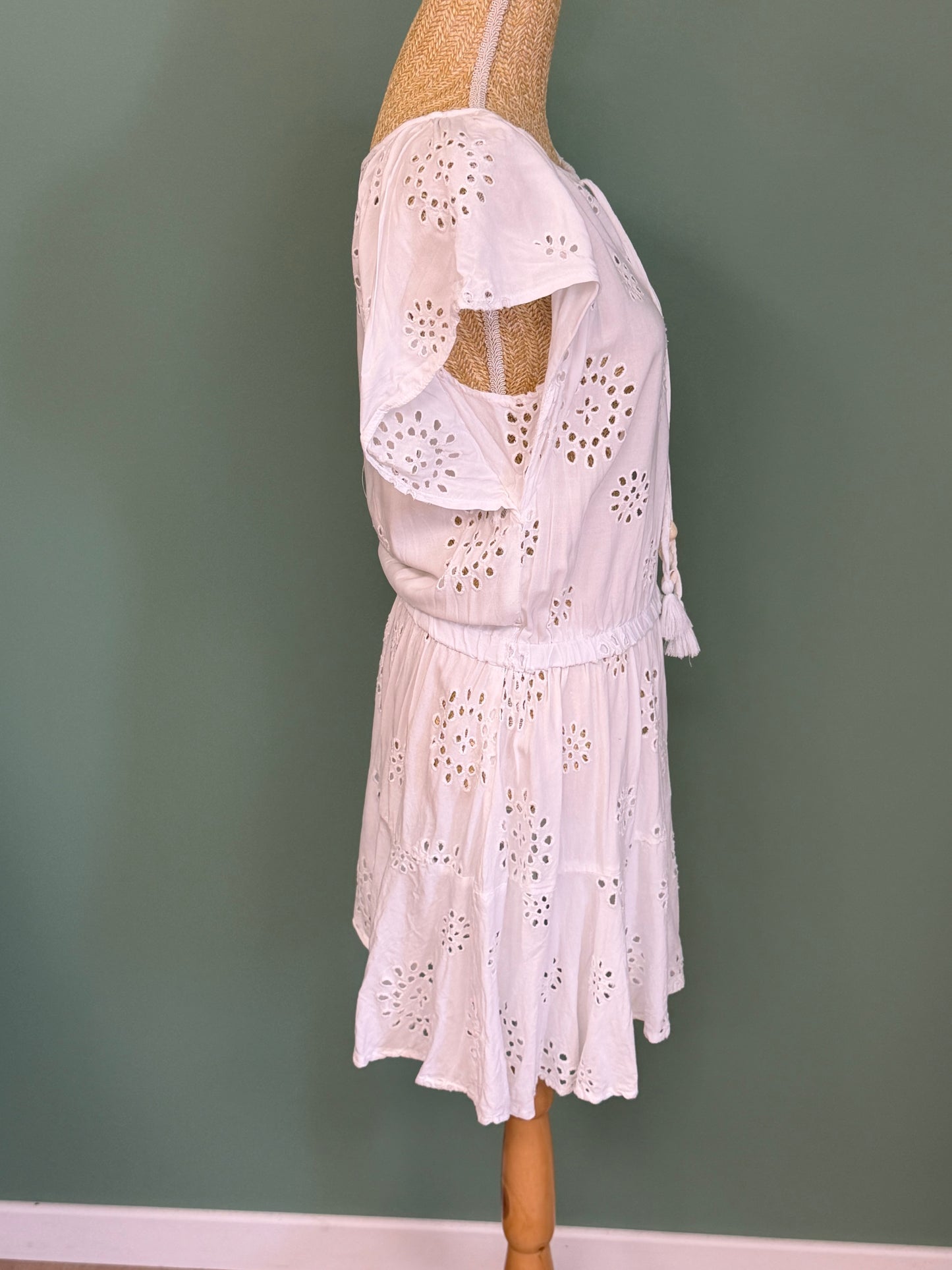 Robe blanche broderie anglaise bohème femme M
