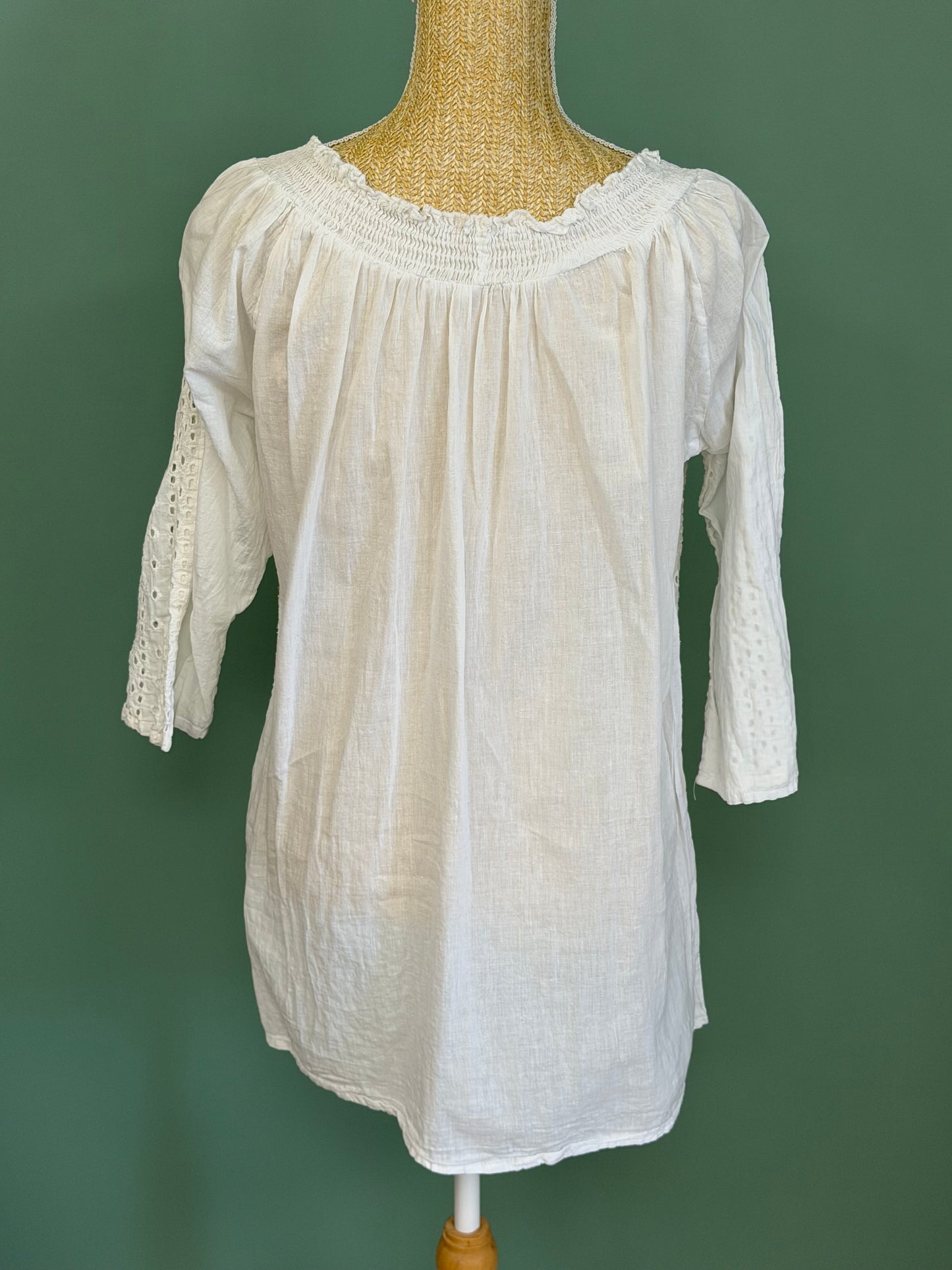 Tunique blanche en coton broderie anglaise femme XL