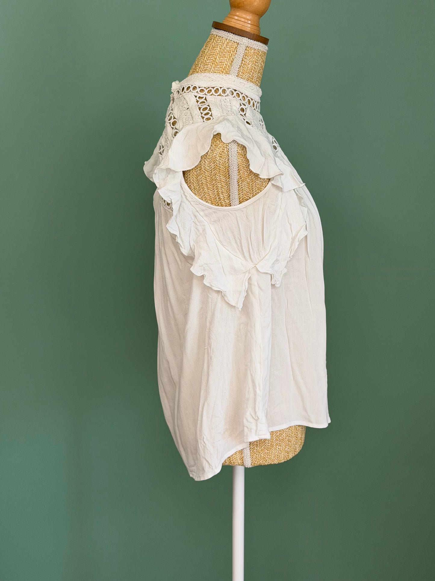 Blouse Decjuba blanche à volants femme XL