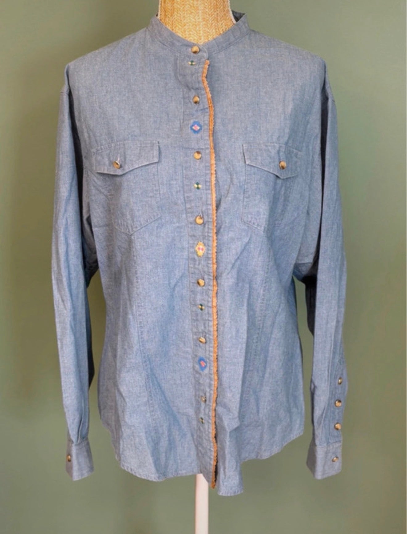 Chemise bleu chambray brodée - Wrangler Western Wear - Taille L