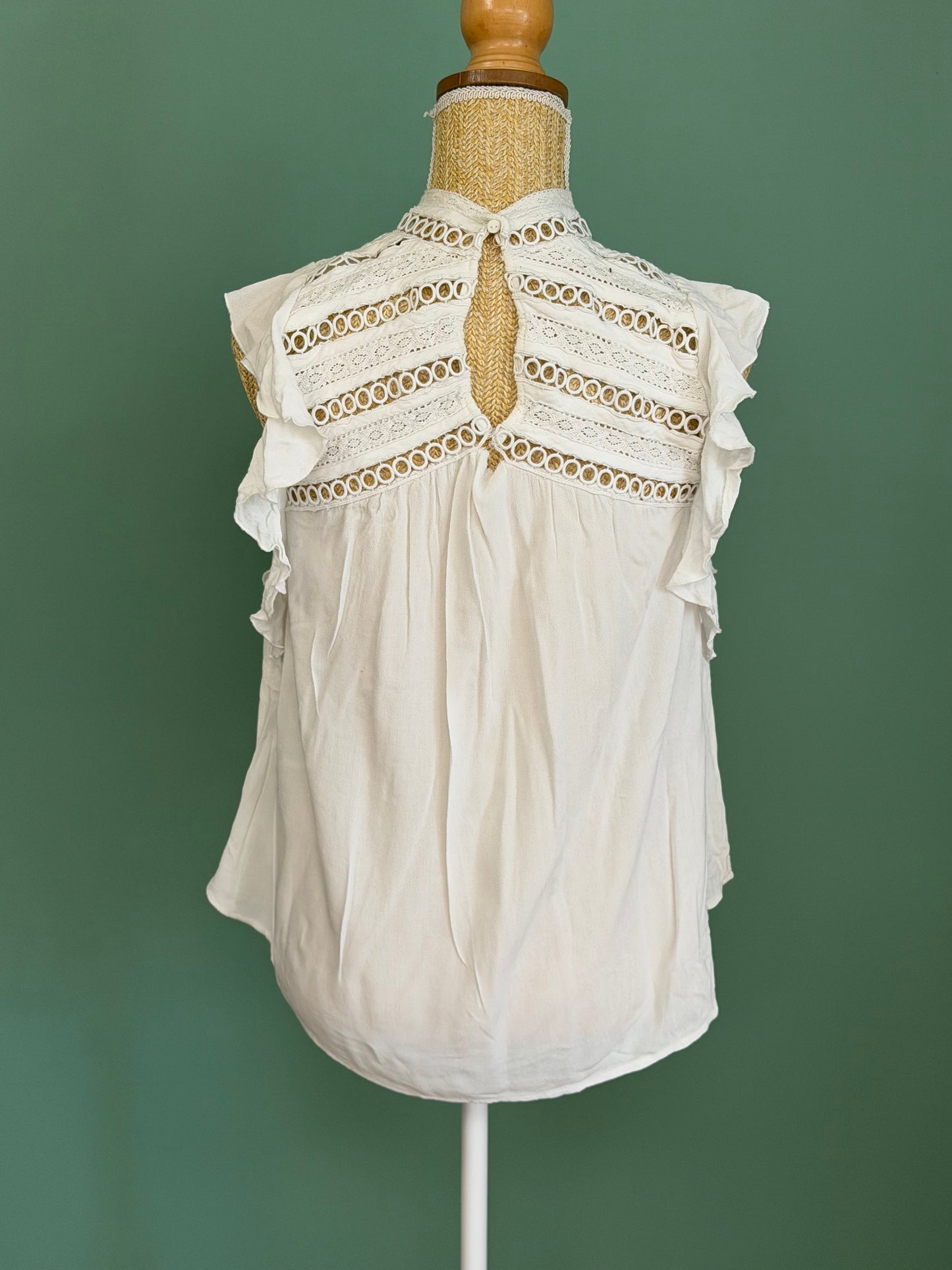 Blouse Decjuba blanche à volants femme XL