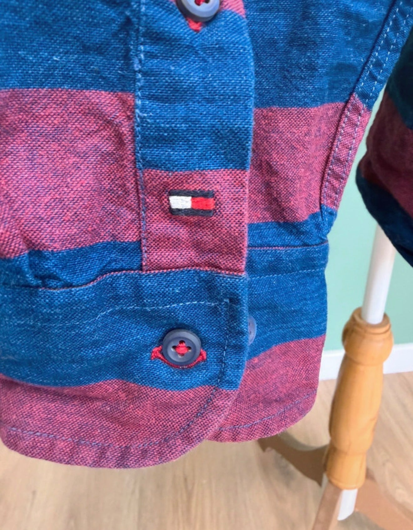 Chemise Real Indigo rayée bleu marine & bordeaux - Tommy Hilfiger - Taille L