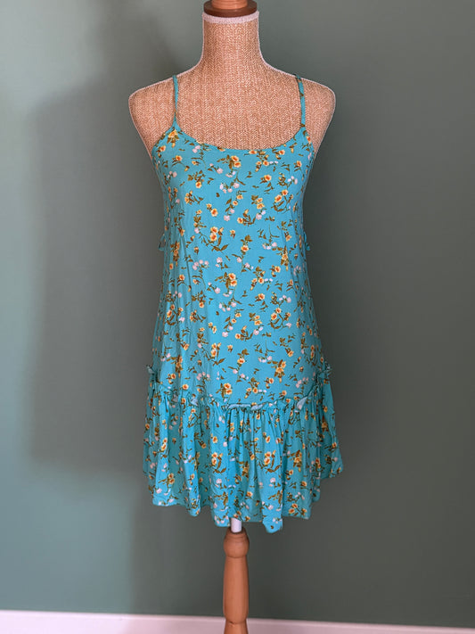 Robe fleurie bleu turquoise – Taille M