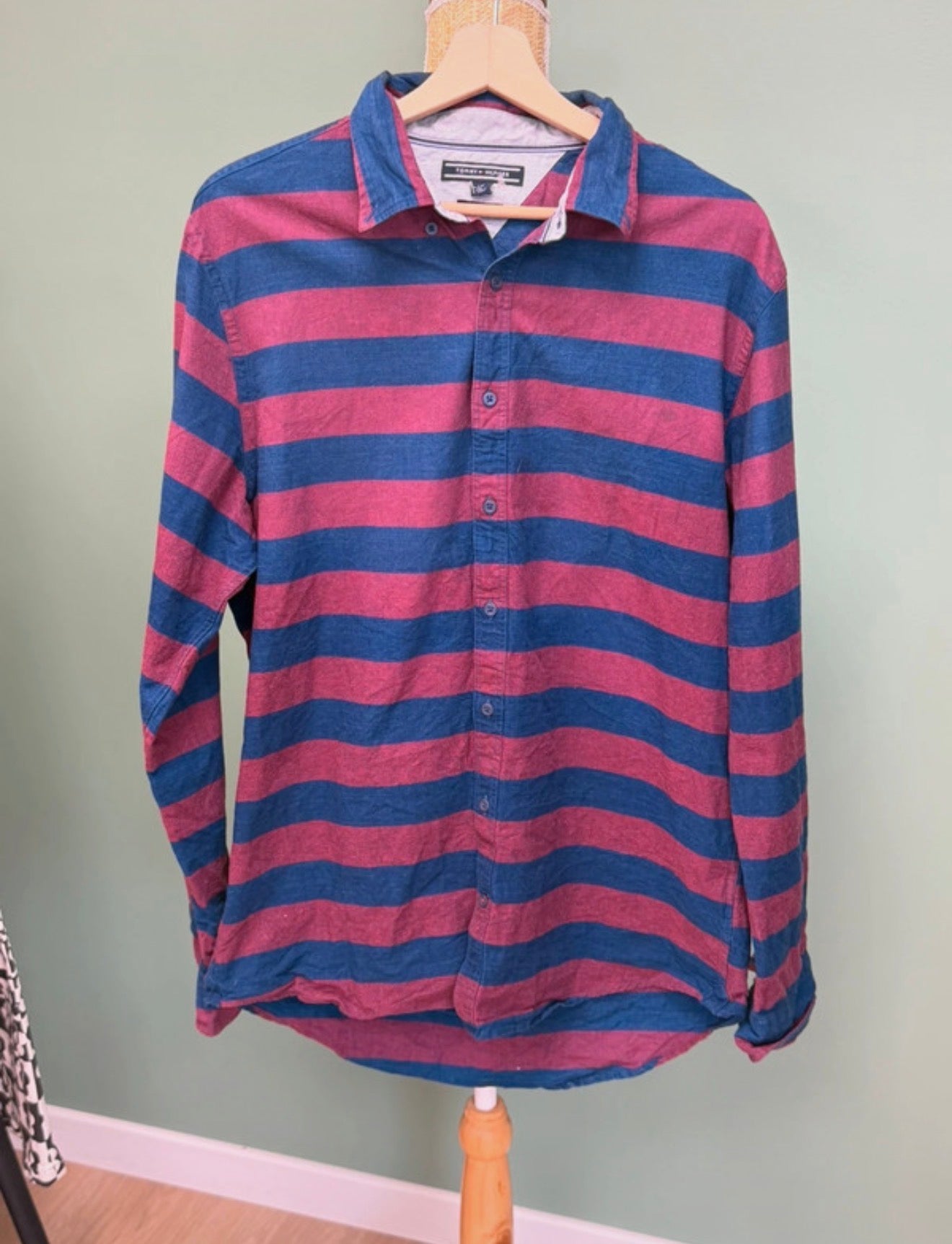Chemise Real Indigo rayée bleu marine & bordeaux - Tommy Hilfiger - Taille L