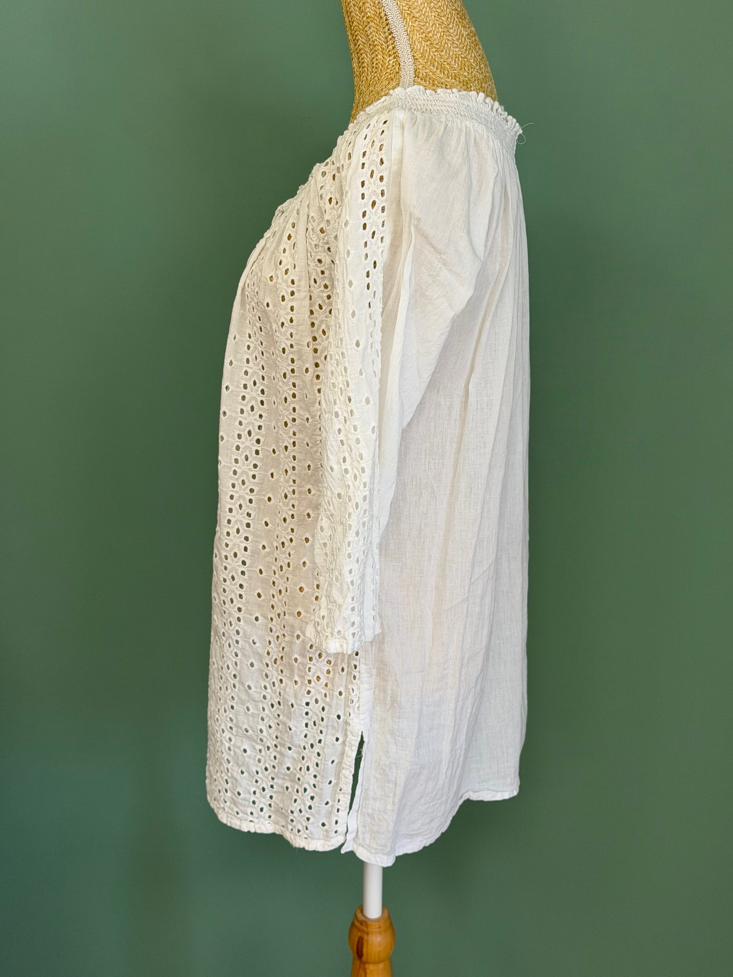 Tunique blanche en coton broderie anglaise femme XL