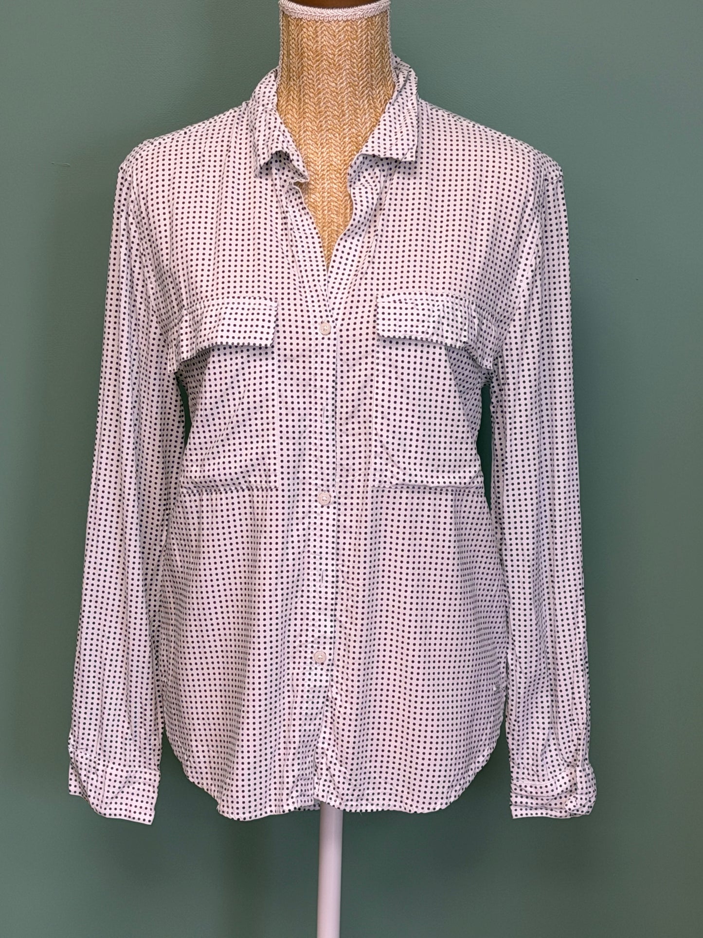 Chemise fluide blanche à pois noirs