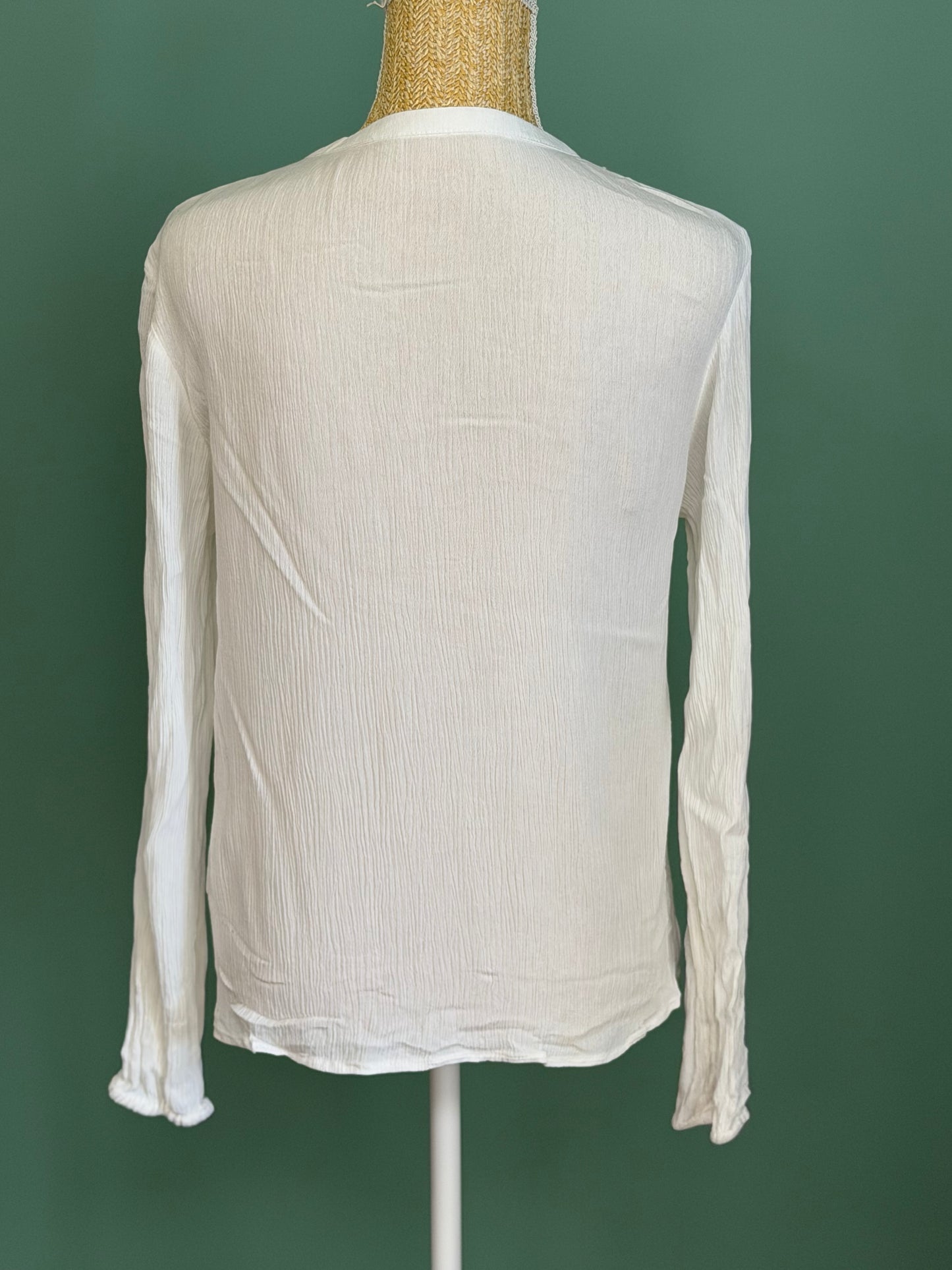 Blouse blanche brodée manches longues femme M