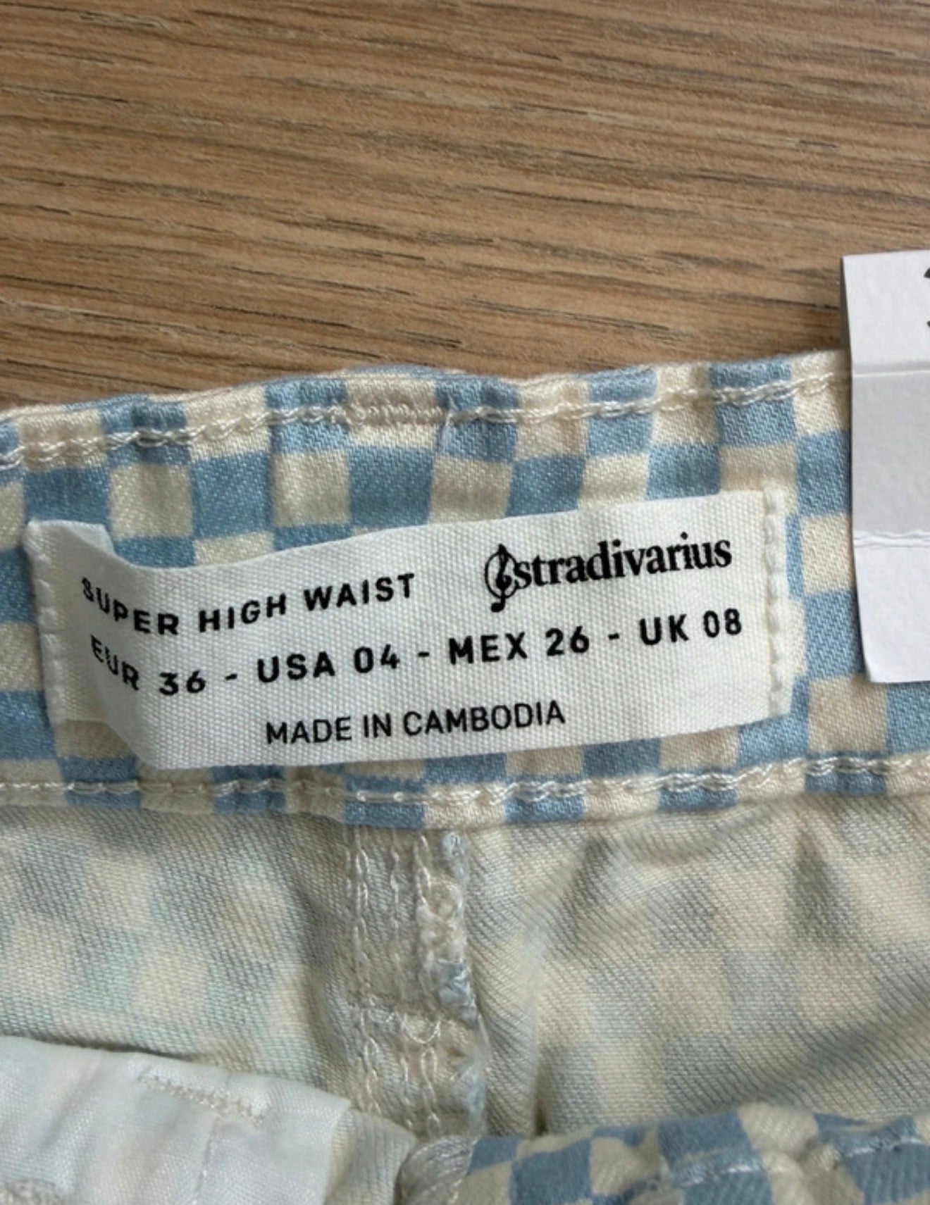 Jean Stradivarius Super High Waist vichy bleu & blanc - Taille 36