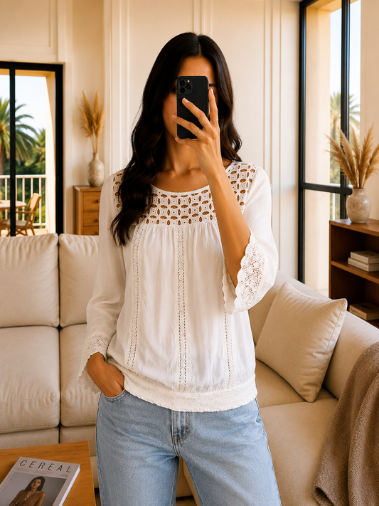 Blouse Blanche Bohème Crochet & Dentelle- S Le salon de Faustine