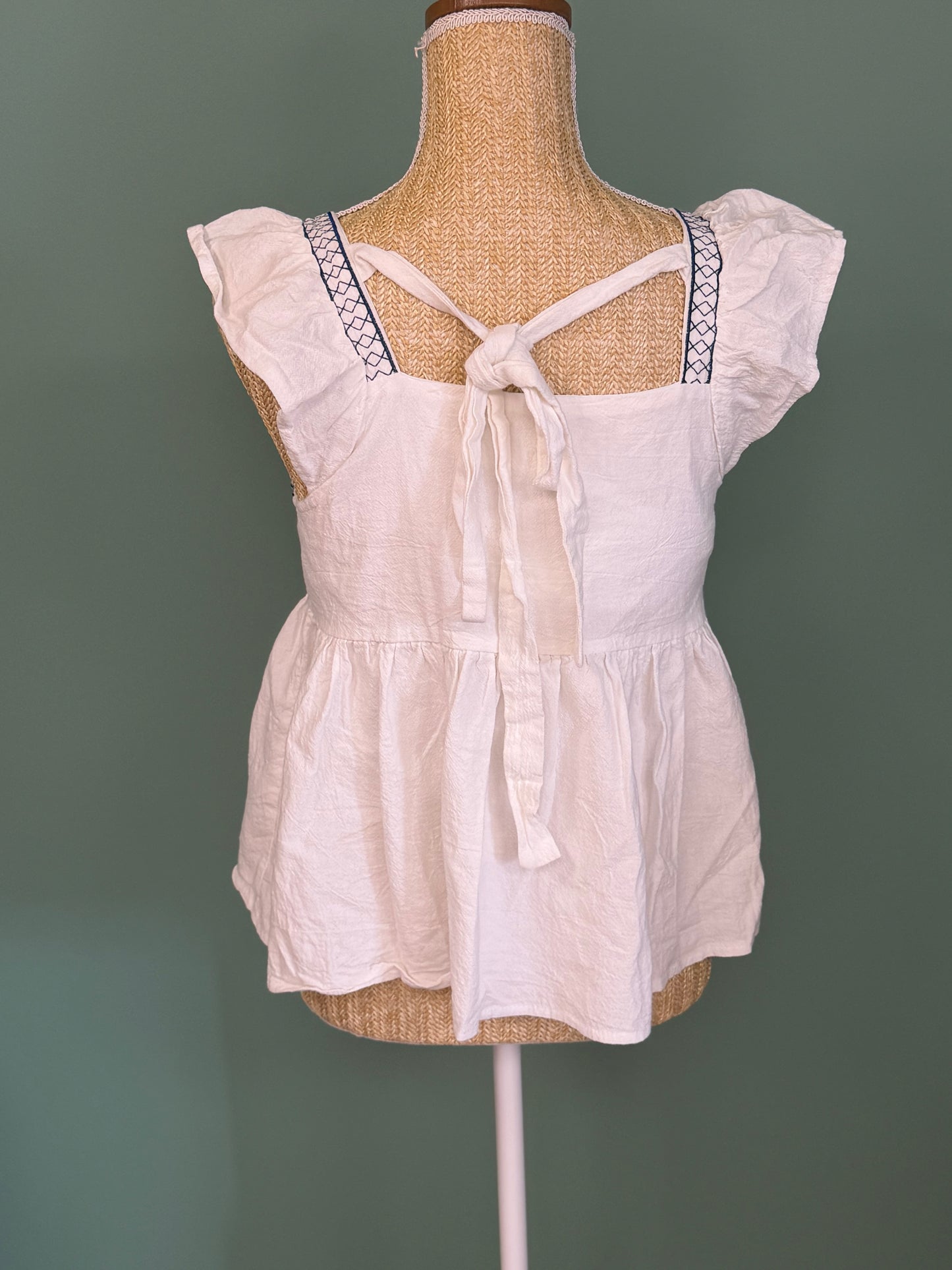 Blouse bohème blanche brodée à volants femme S