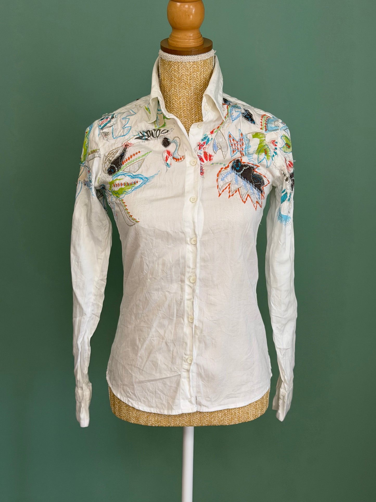 Chemise Desigual blanche brodée multicolore femme T36