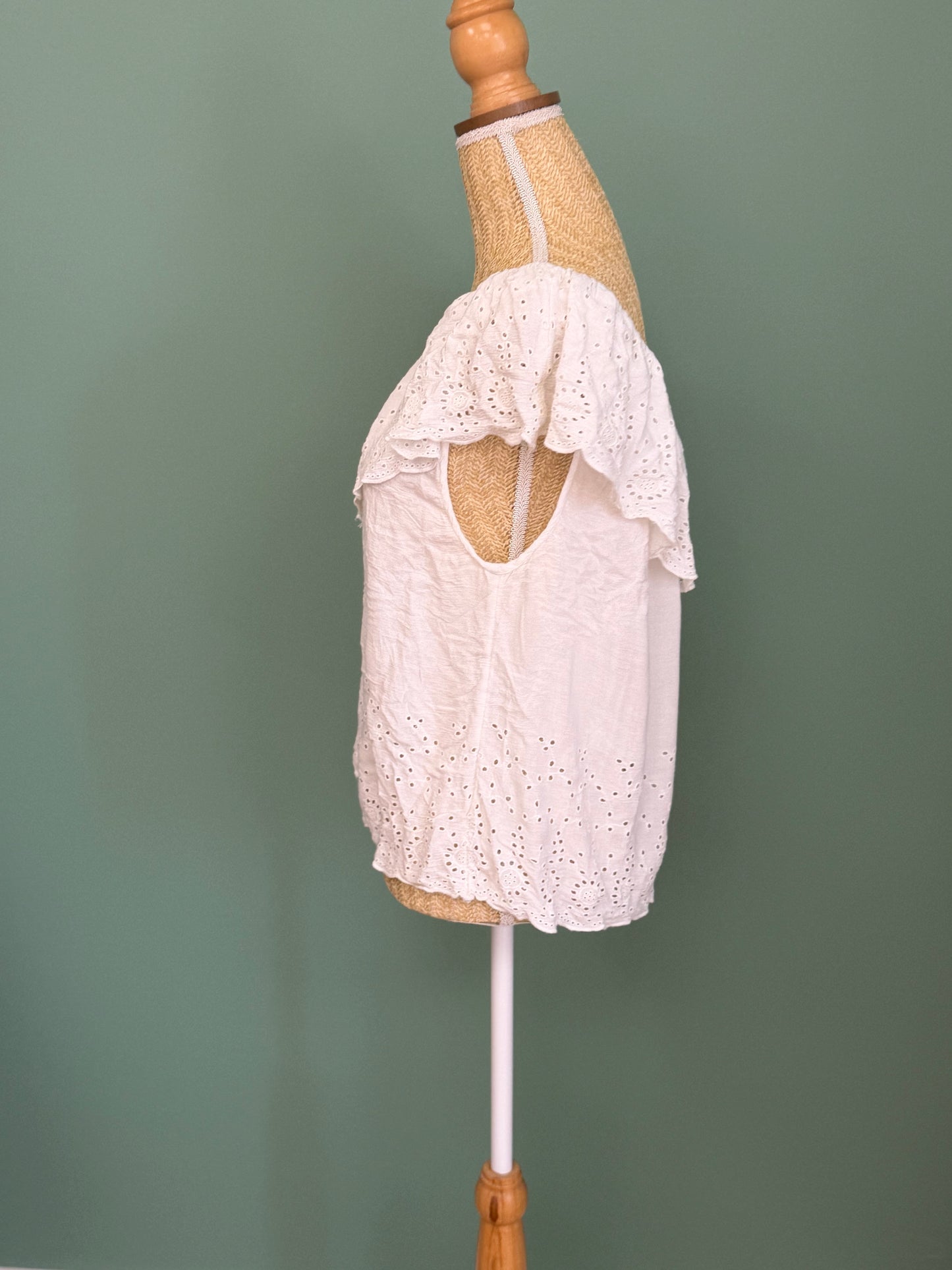 Top asymétrique blanc en broderie anglaise femme M