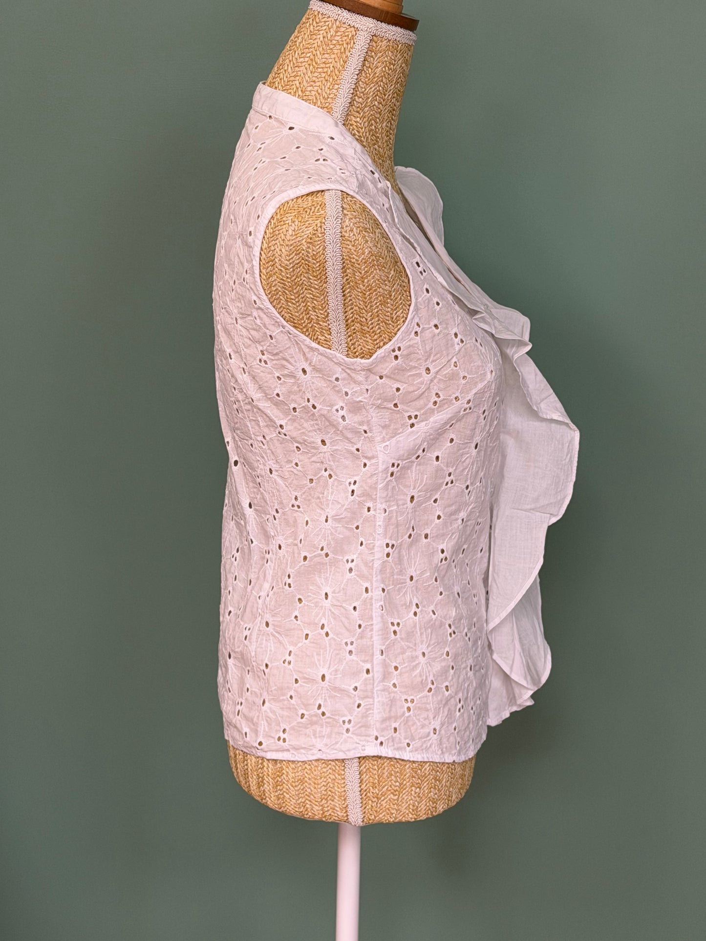 Chemisier sans manches à volant en broderie anglaise blanc – Taille M