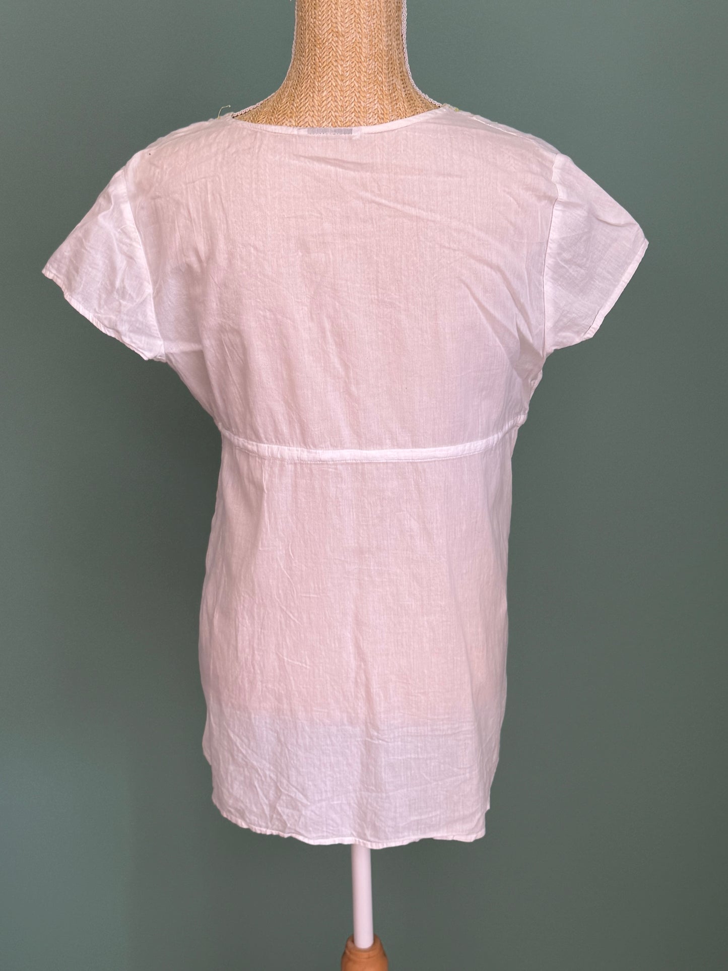 Tunique blanche brodée fleurs jaunes en coton femme M