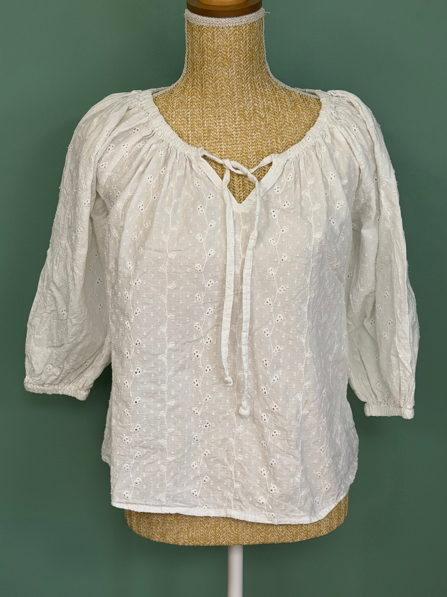 Blouse bohème blanche en coton à manches 3/4 – Taille L