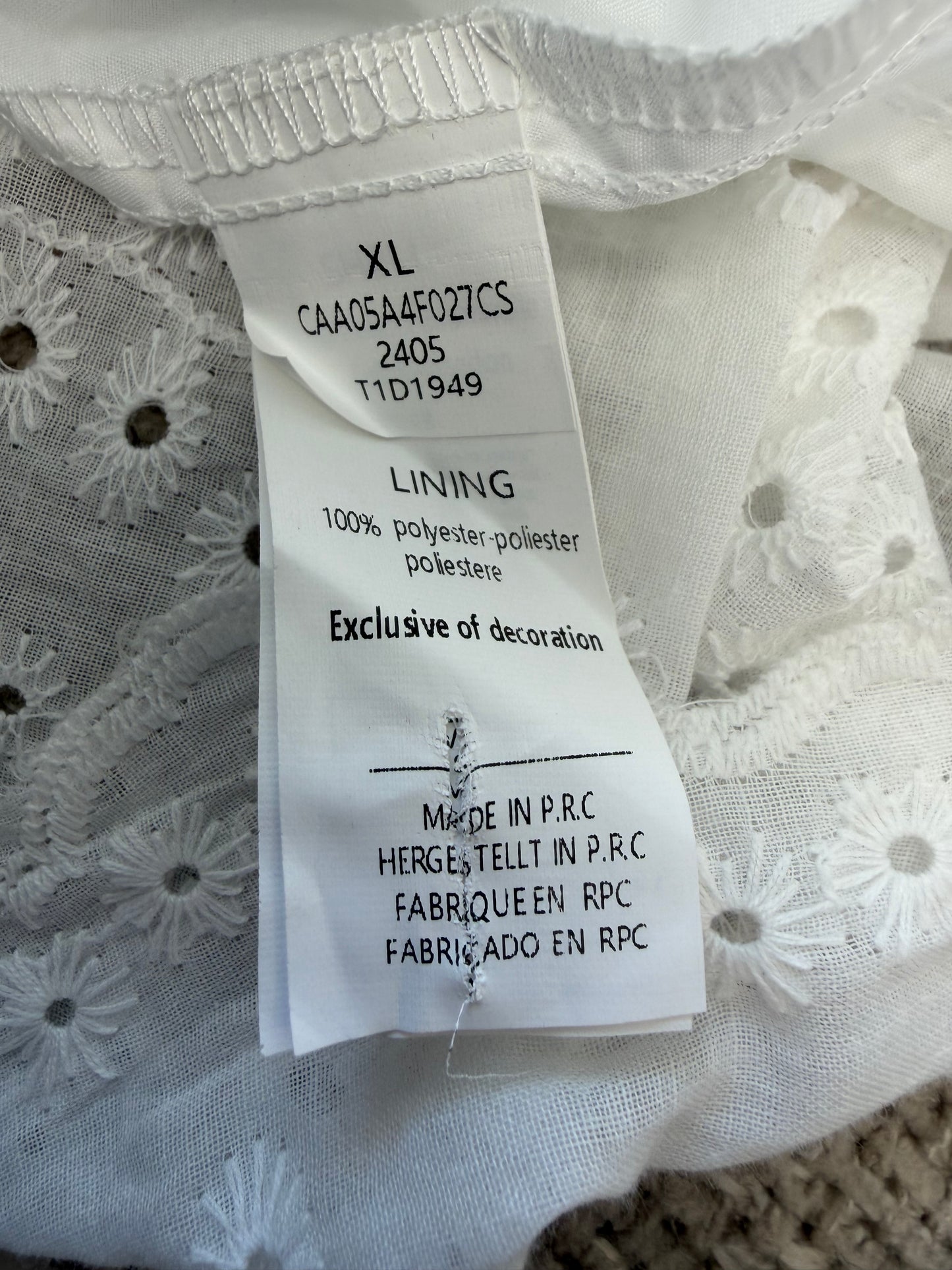 Robe blanche broderie anglaise sans manches femme XL