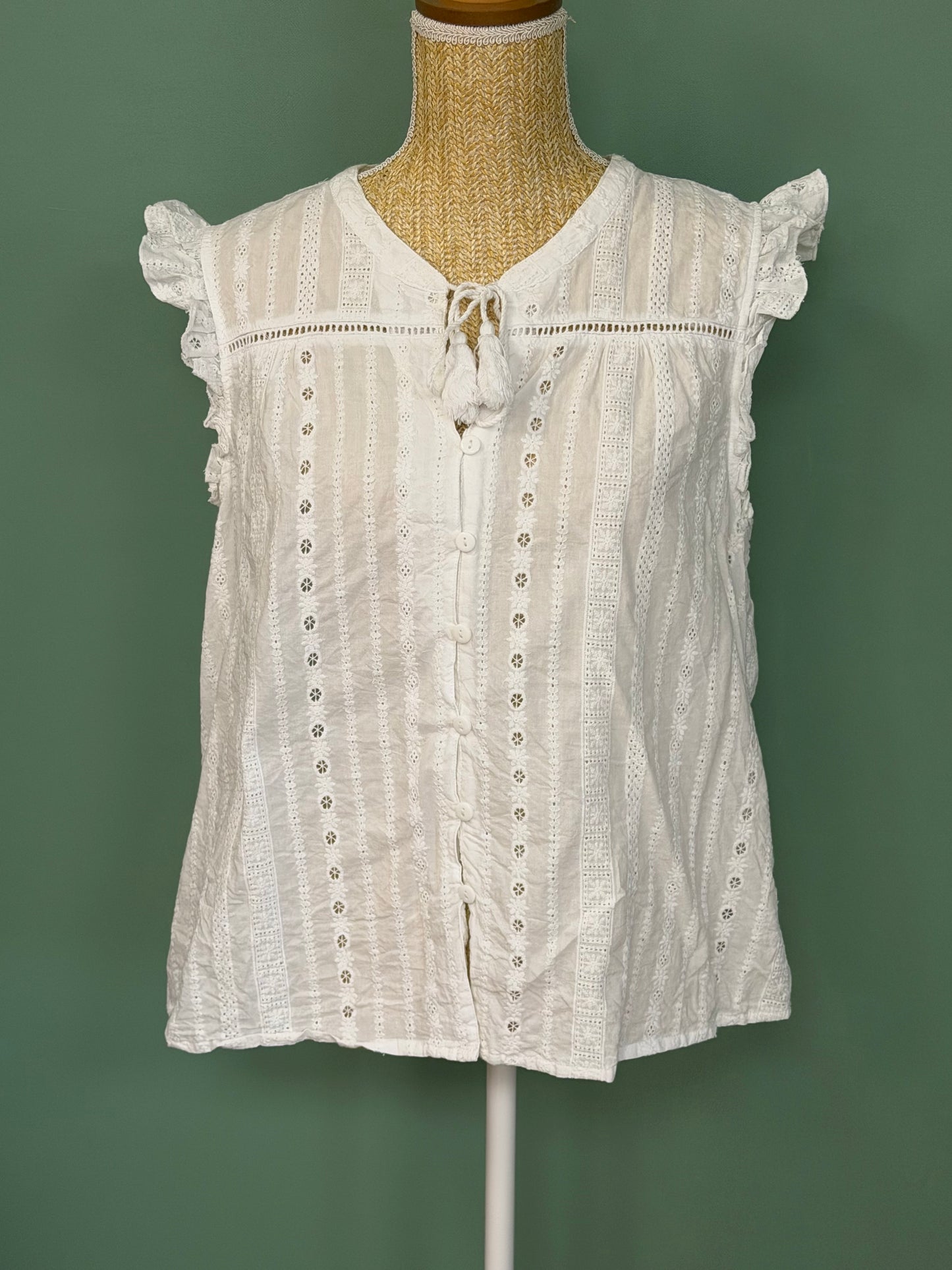 Débardeur brodé à fleurs blanc cassé – Taille XL