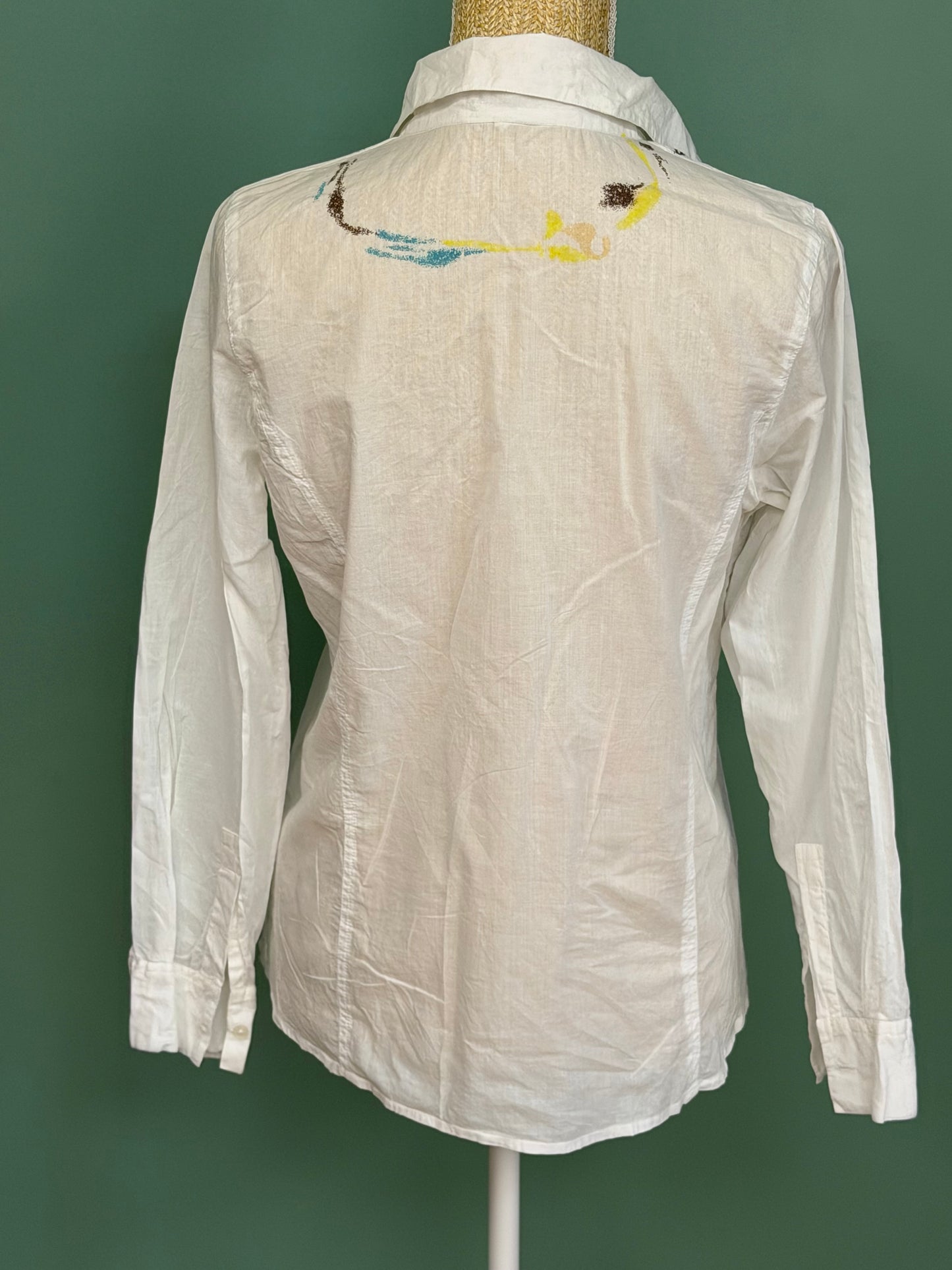 Chemisier blanc brodé à manches longues – Taille M