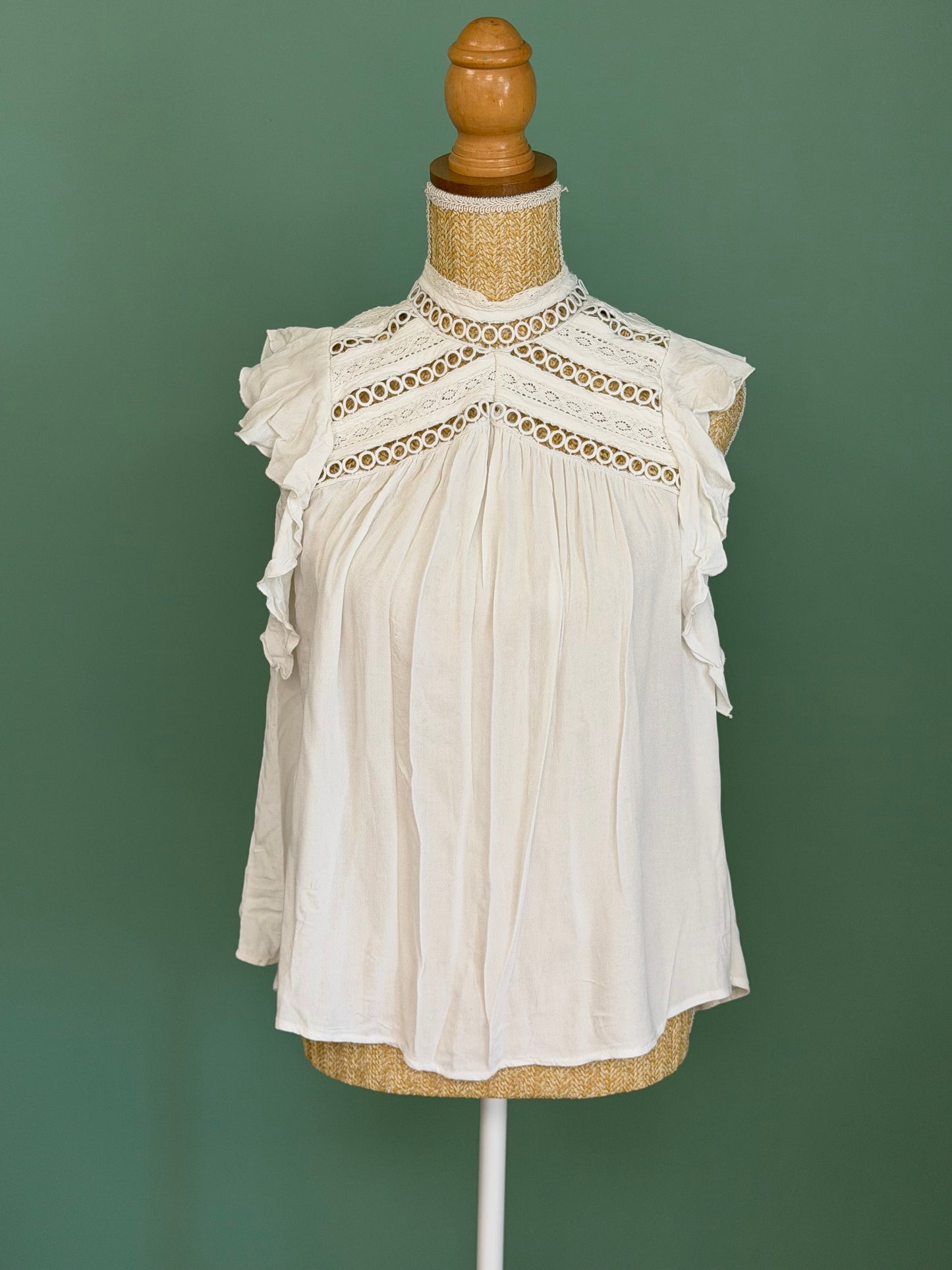 Blouse Decjuba blanche à volants femme XL