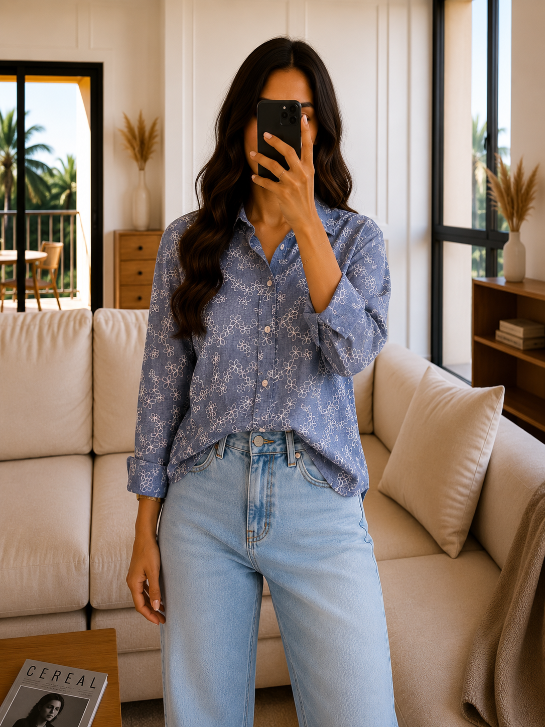 Chemise Fleurie Tommy Hilfiger Bleu Denim Femme L Tommy Hilfiger