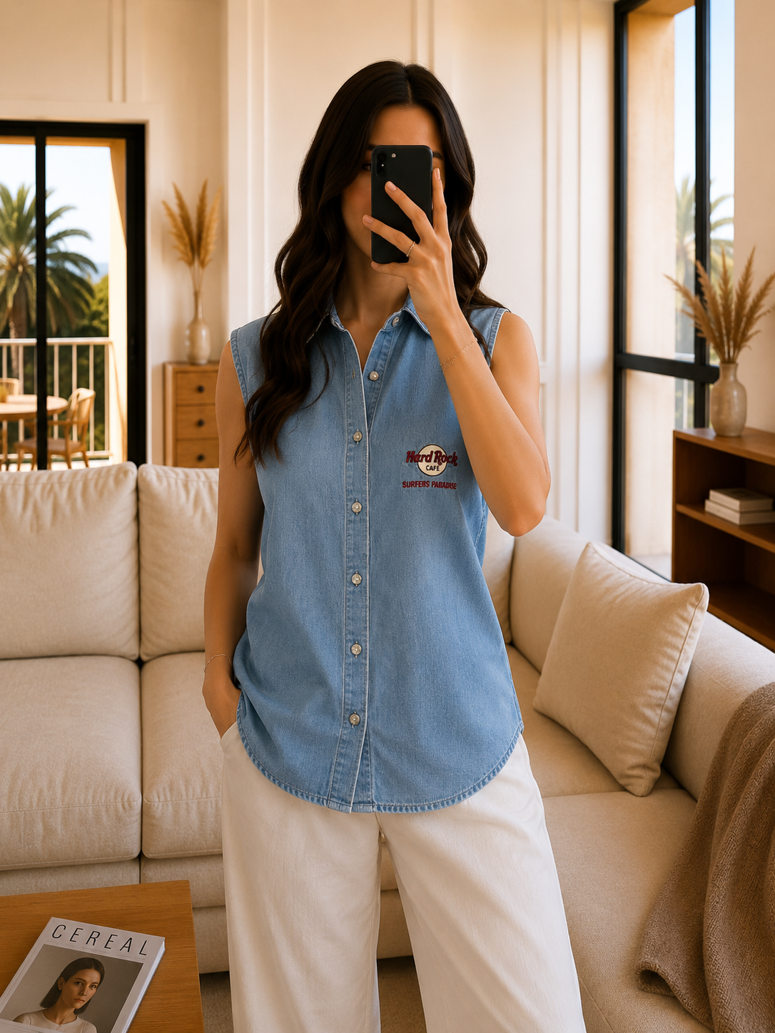 Chemise Denim Sans Manches Y2K -  Hard Rock Café -  XL Hard Rock Cafe