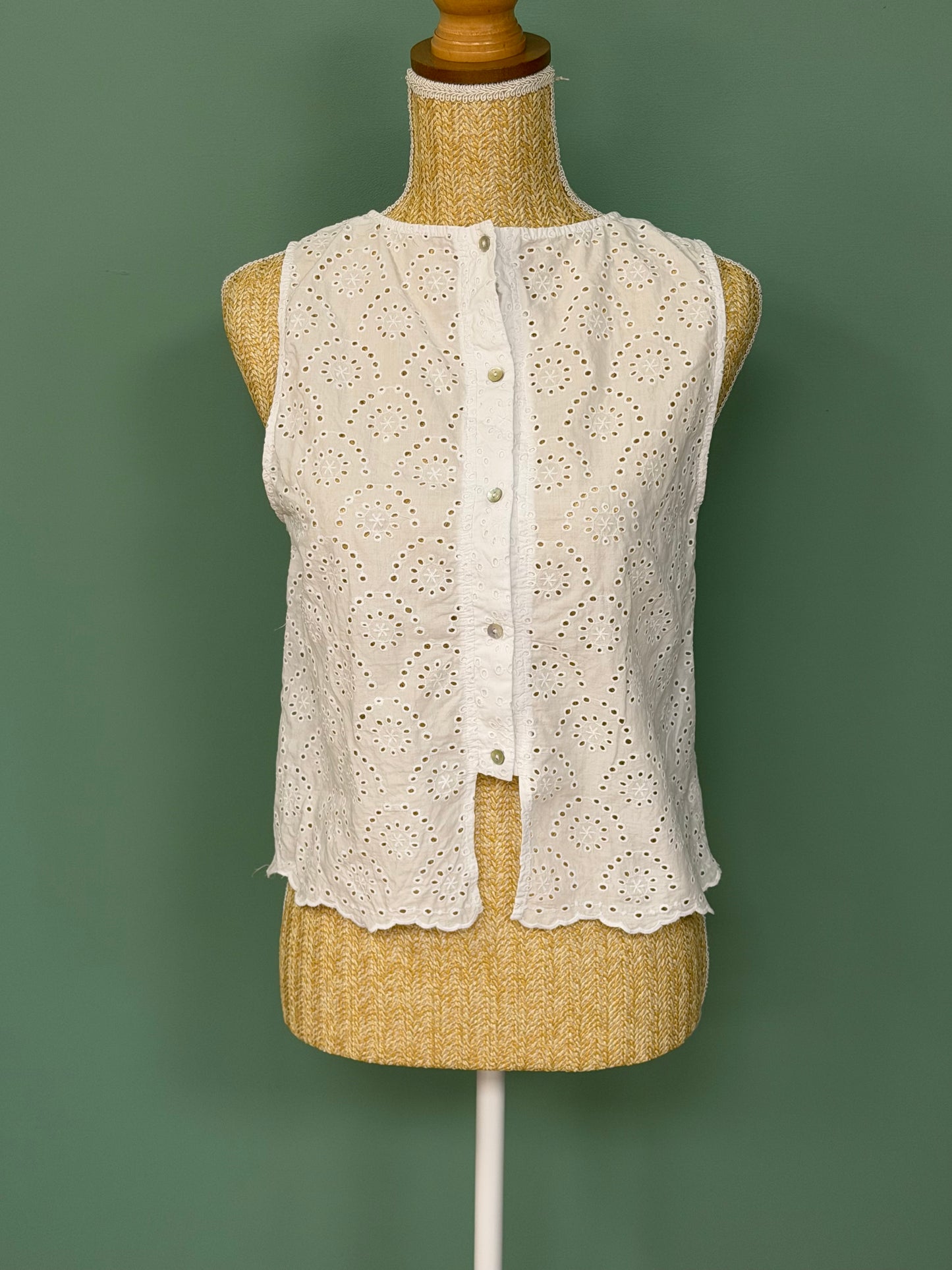 Blouse sans manches en broderie anglaise blanche – Taille L