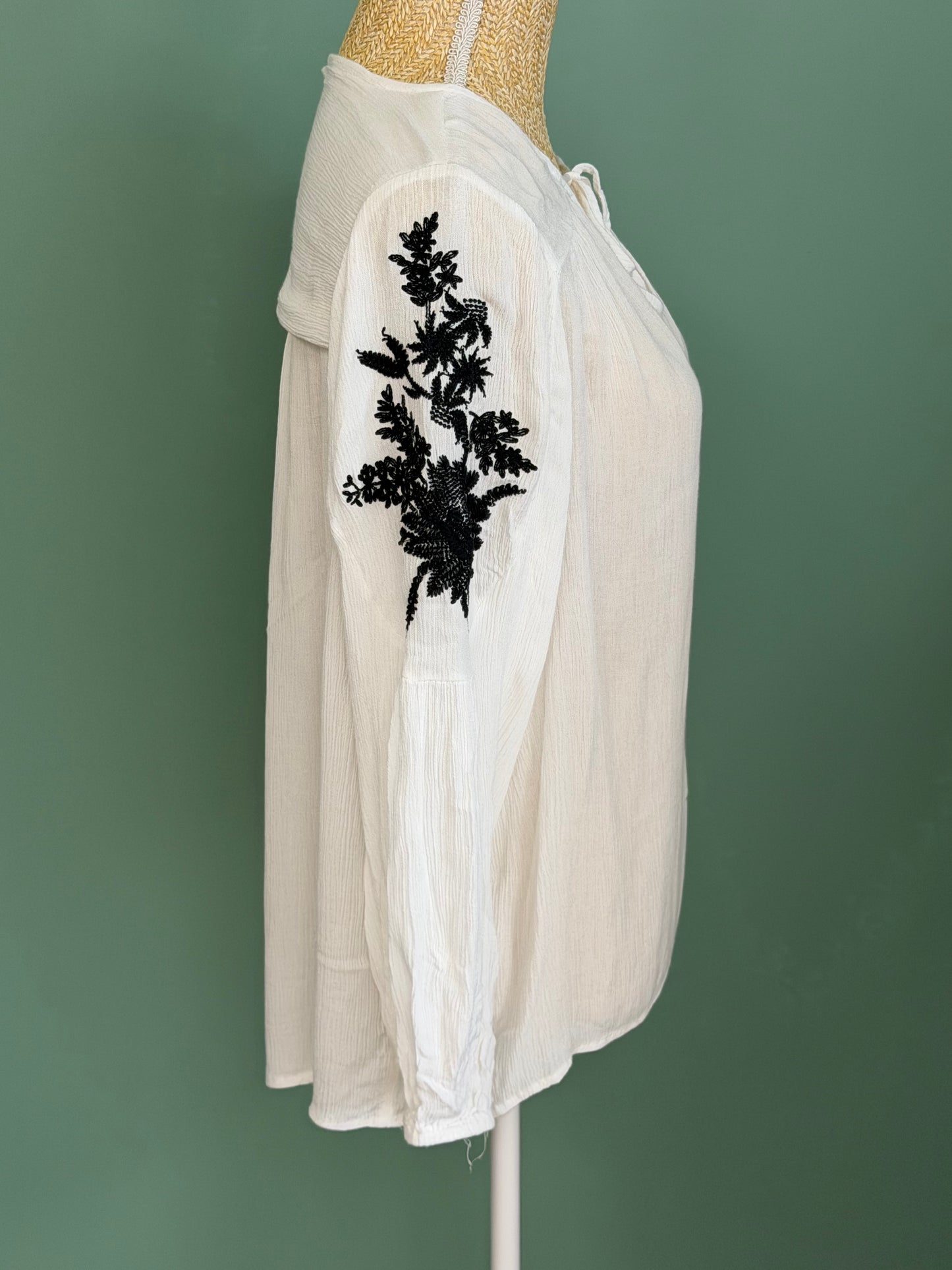 Blouse blanche brodée manches longues femme XL