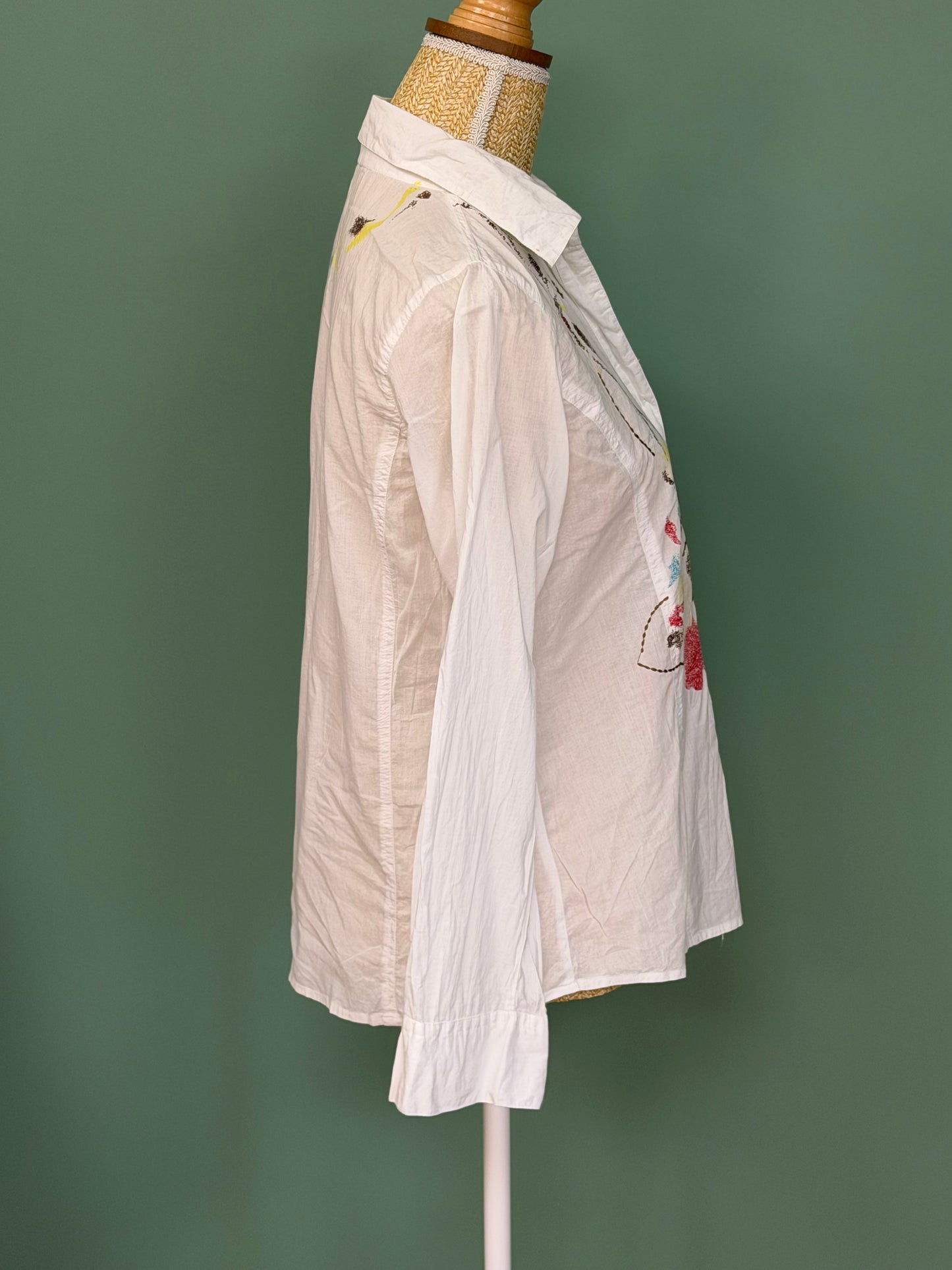 Chemisier blanc brodé à manches longues – Taille M