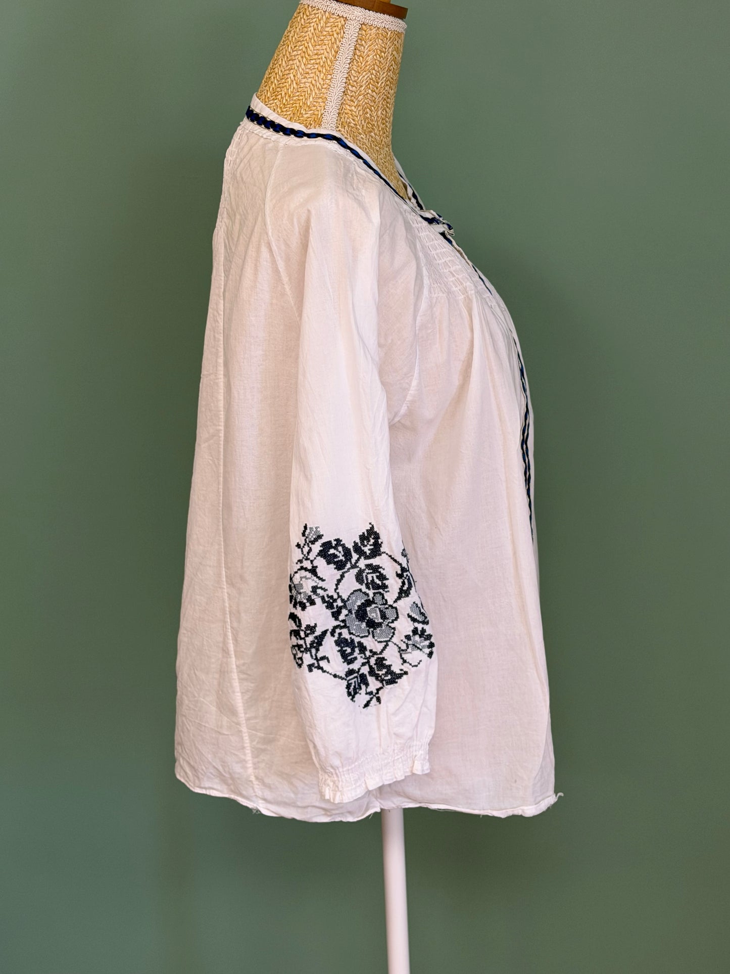 Blouse bohème blanche brodée femme XL