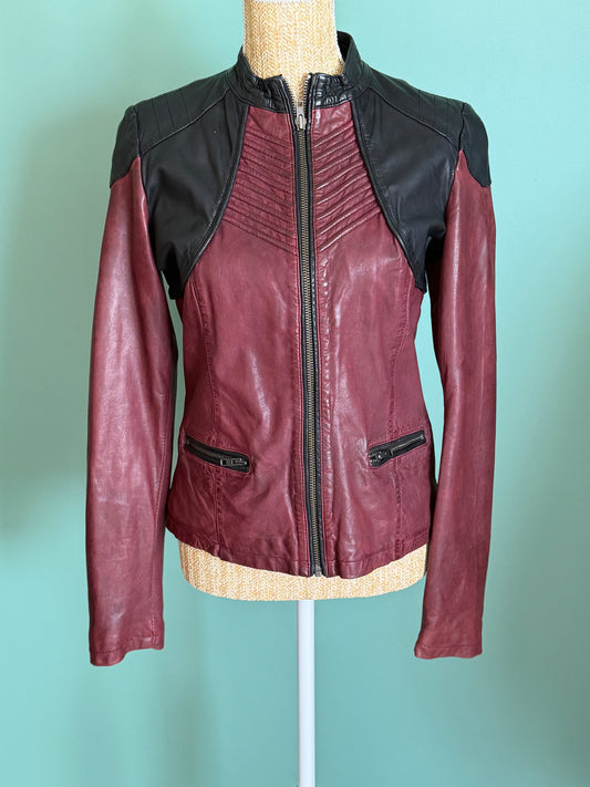 Veste en cuir IKKS bordeaux & noir