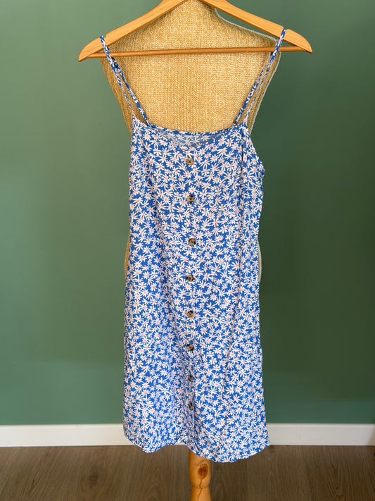 Robe bleue fleurie à bretelles nouées – Taille S