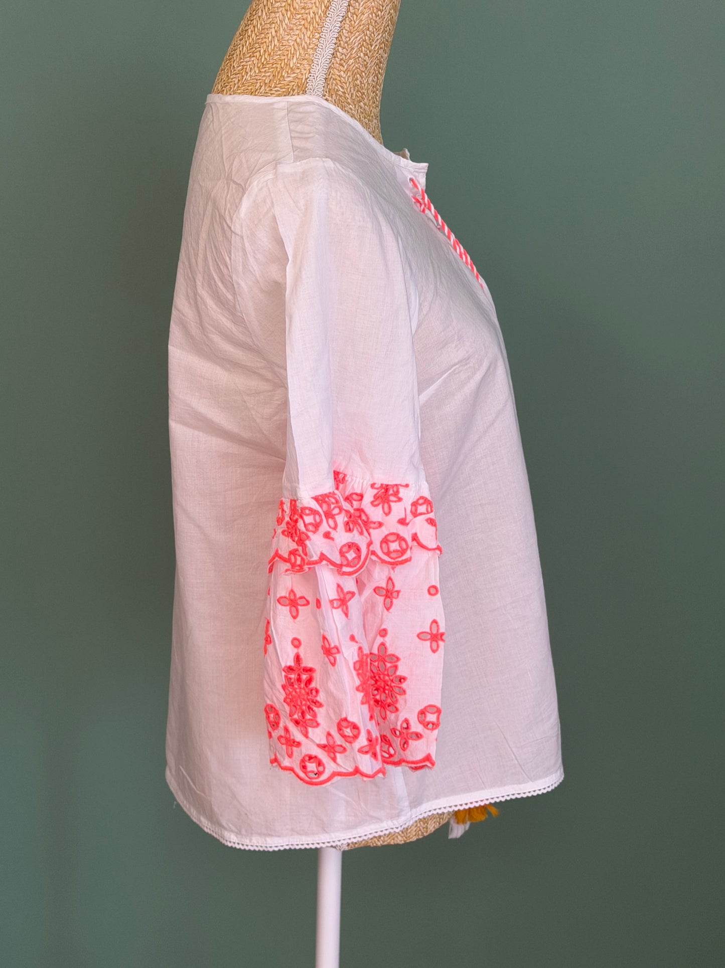 Blouse bohème blanche en coton brodé femme L