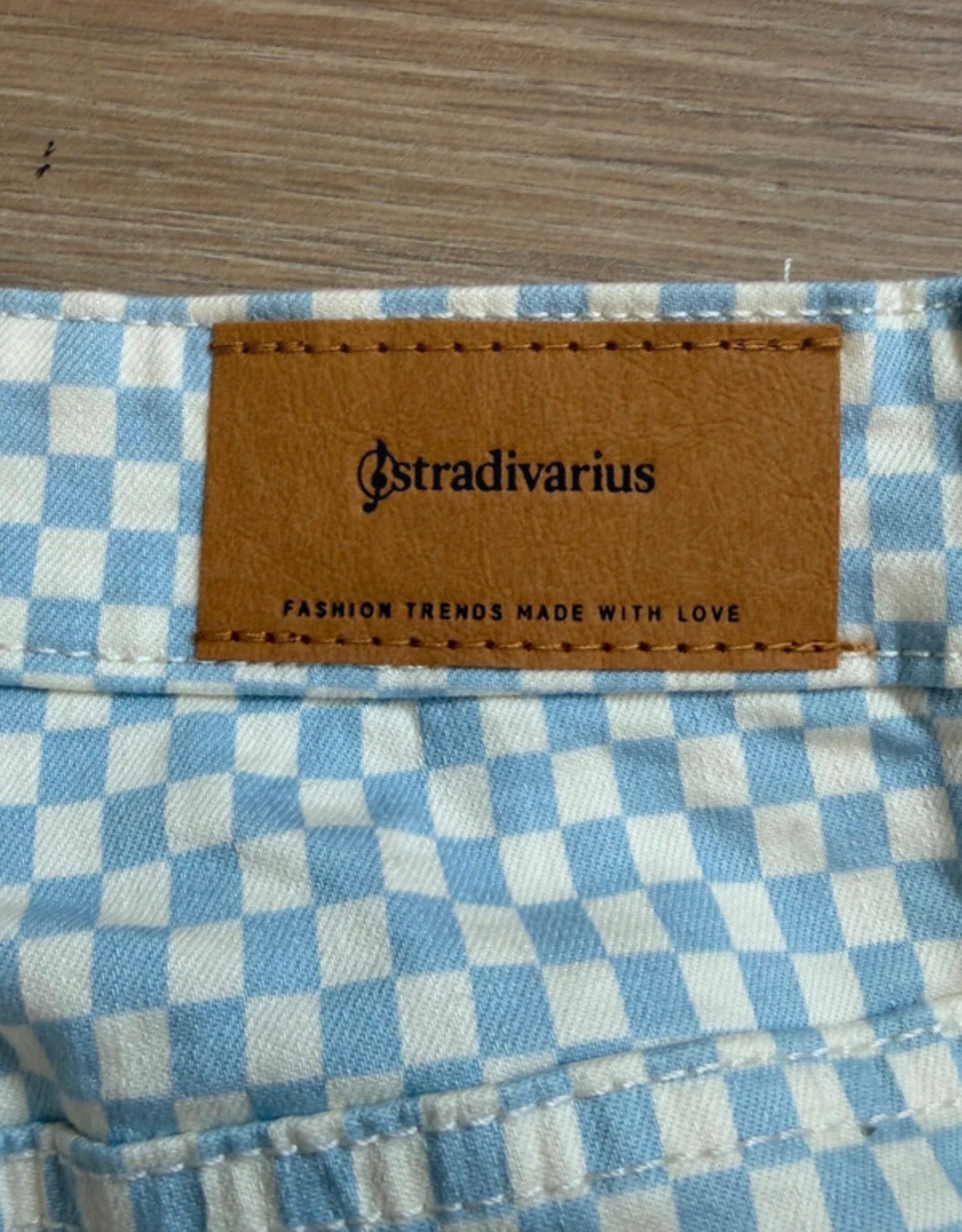 Jean Stradivarius Super High Waist vichy bleu & blanc - Taille 36